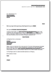 Mahnung Zahlungsverzug Verpflichtung Abschlagszahlung Word