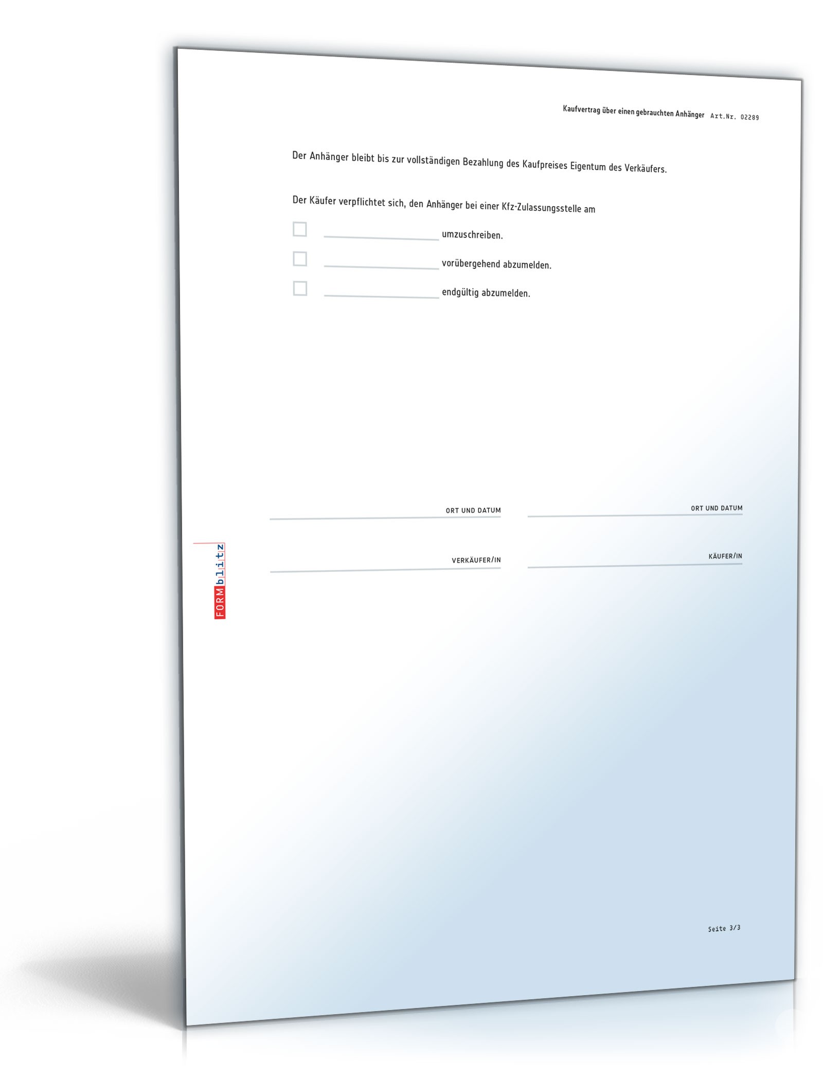 Kaufvertrag Anhänger PDF. Seite: 3