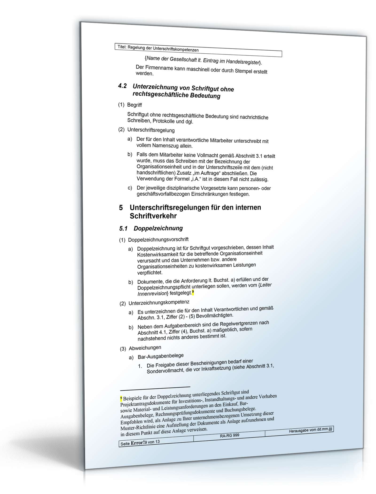 Regelung der Unterschriftskompetenzen Word. Seite: 9