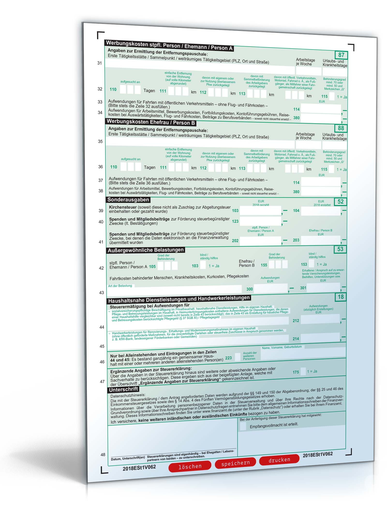 Vereinfachte Einkommensteuererklärung 2018 PDF. Seite: 2