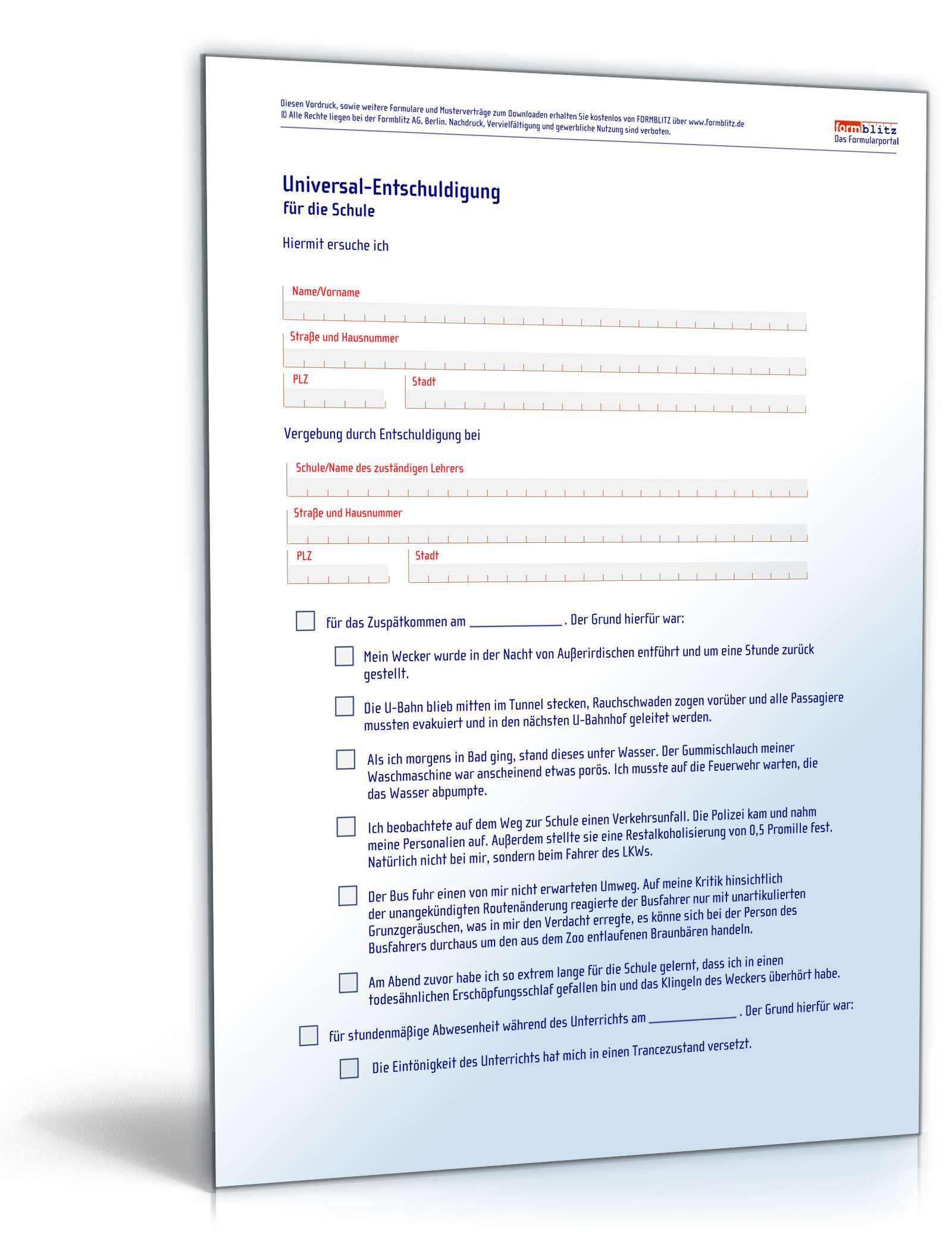 FUN-Entschuldigung Schule PDF