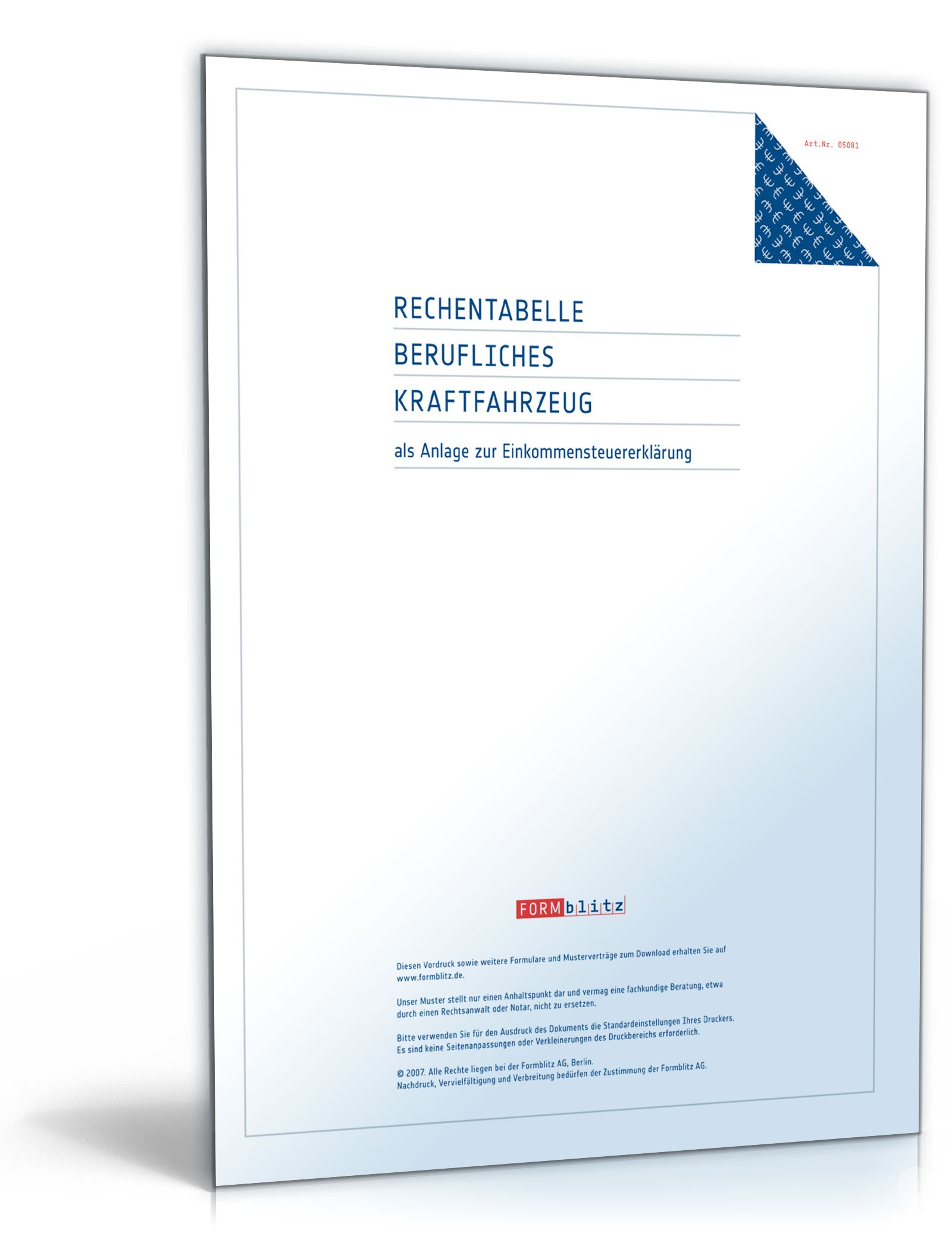 Rechentabelle Werbungskosten Kraftfahrzeug Excel