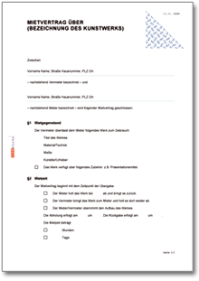 Mietvertrag Kunstgegenstand Word