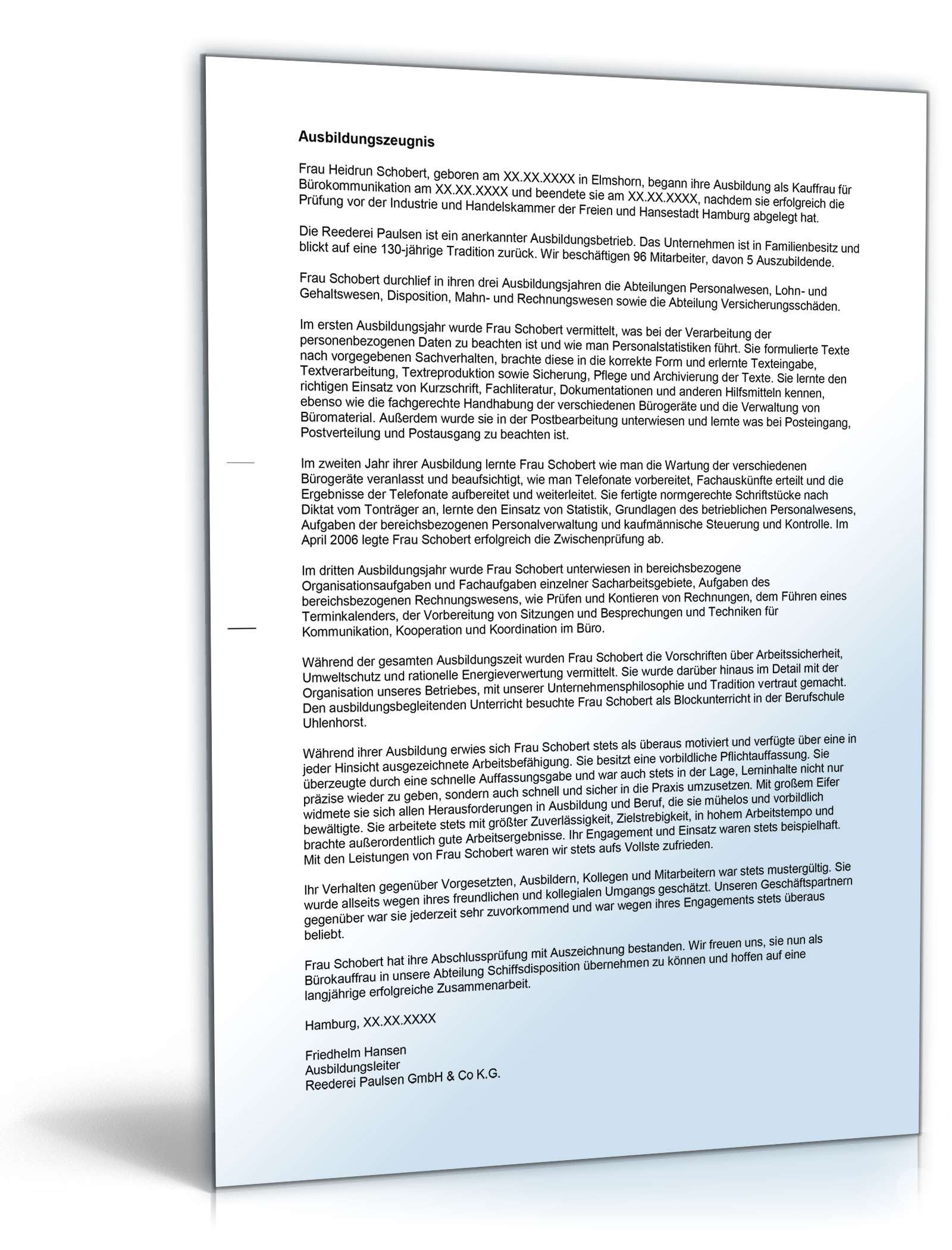 Ausbildungszeugnis Bürokauffrau Excel. Seite: 2