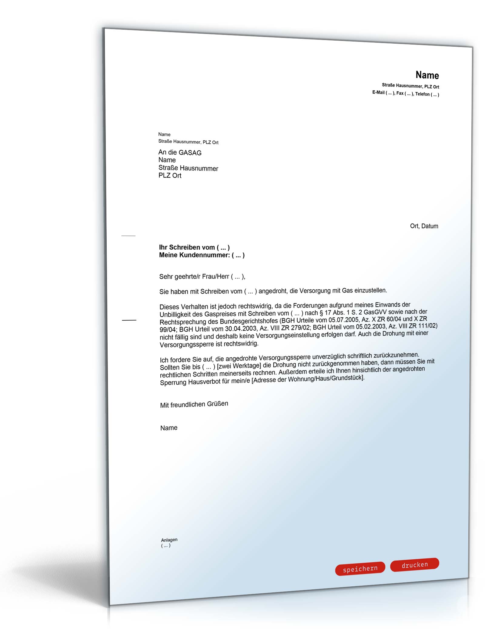 Antwort Androhung Gassperre PDF