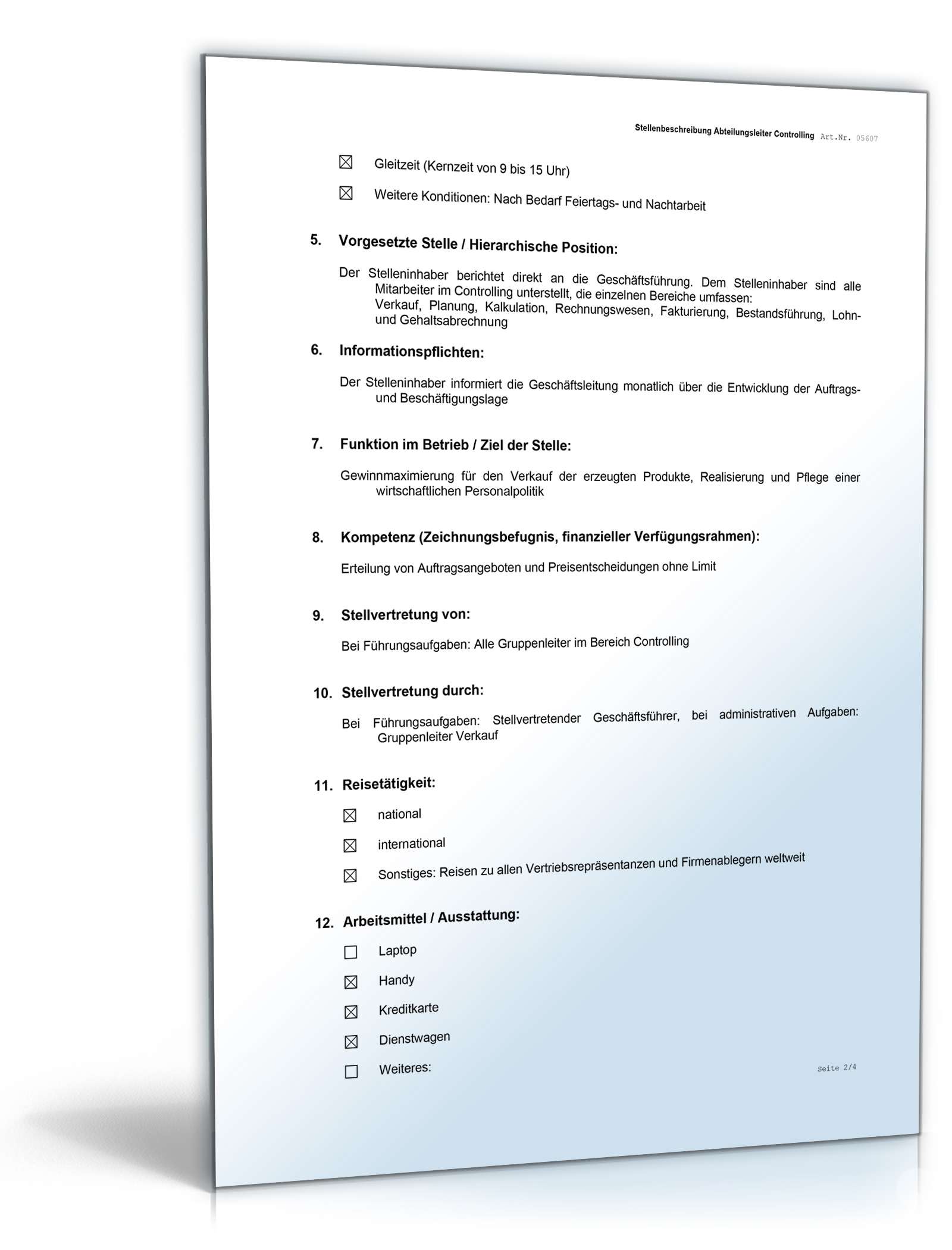 Stellenbeschreibung Abteilungsleitung Controlling Word. Seite: 2