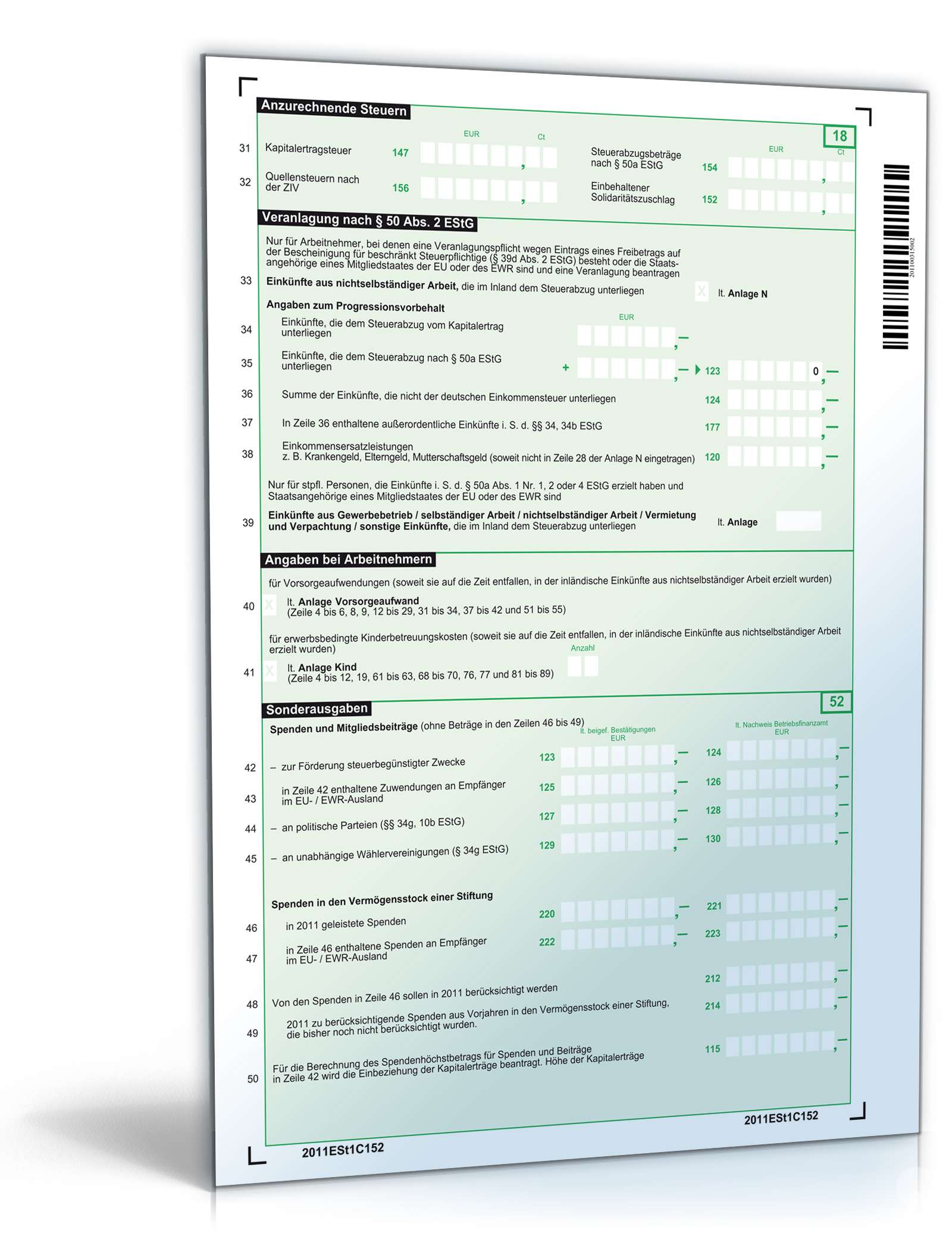 Einkommensteuererklärung beschränkt Steuerpflichtige 2011 PDF. Seite: 2