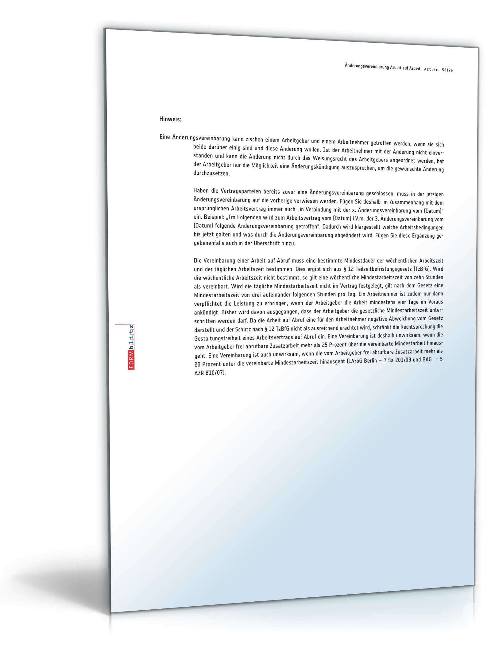 Änderungsvereinbarung Arbeit auf Abruf PDF. Seite: 3