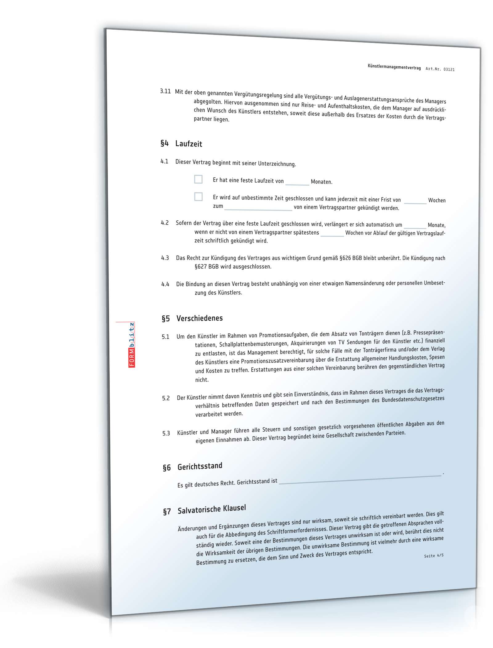 Künstlermanagementvertrag PDF. Seite: 4