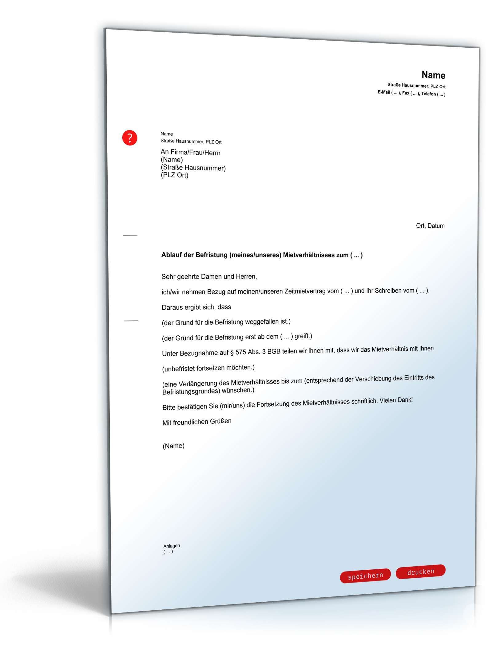 Fortsetzungsverlangen des Mieters bei Zeitmietvertrag PDF