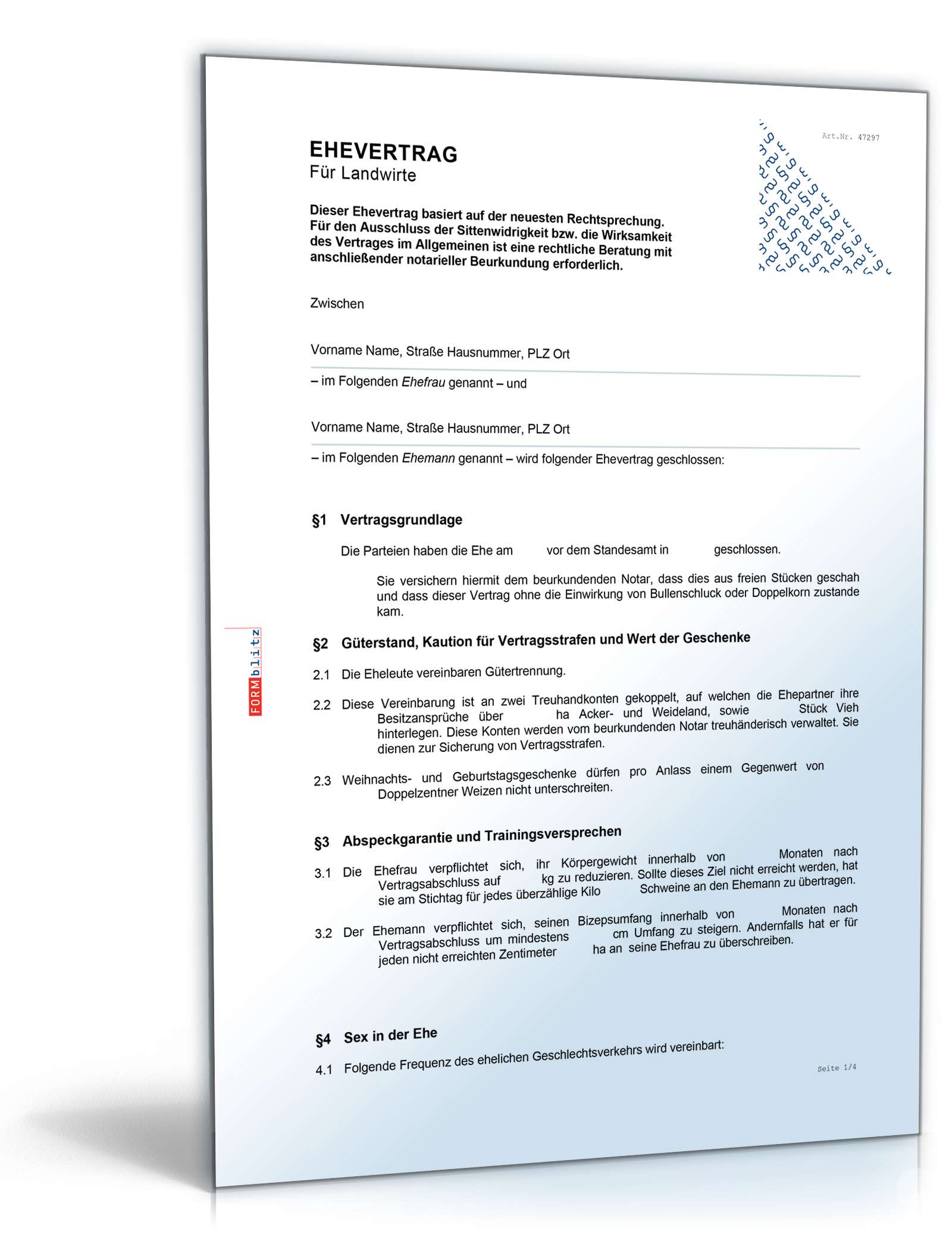 Ehevertrag Landwirte Fun-Vertrag Word