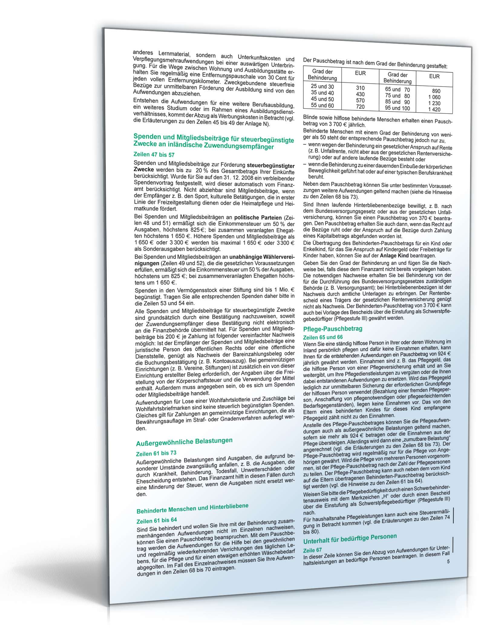 Anleitung zur Einkommensteuererklärung 2009 PDF. Seite: 5