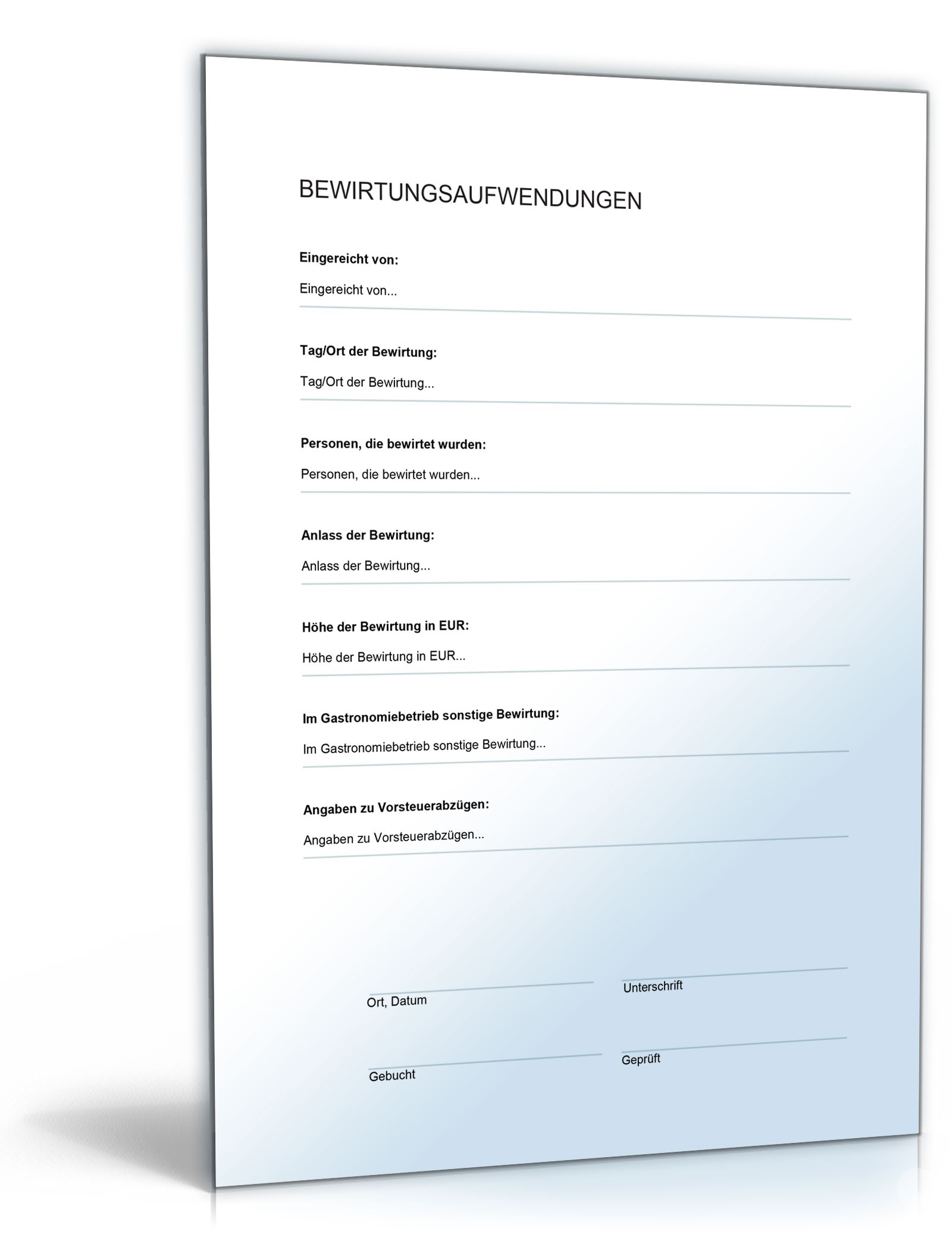 Beleg für Bewirtungsaufwendungen Word