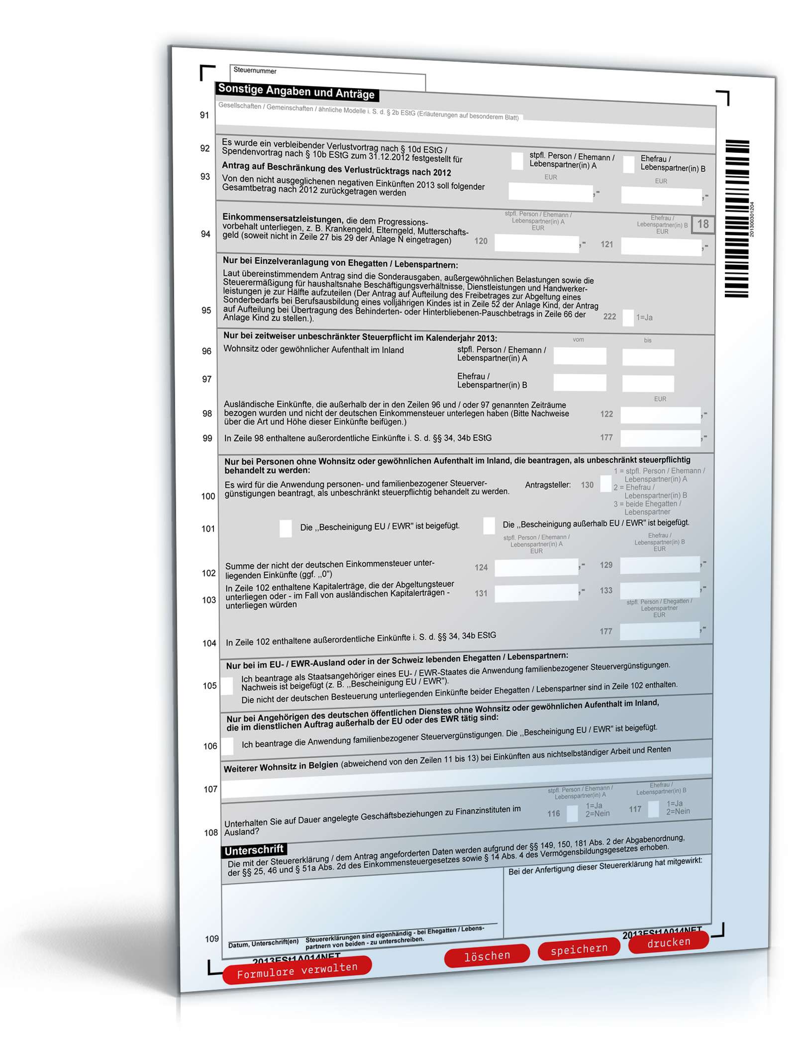 Mantelbogen Einkommensteuererklärung 2013 PDF. Seite: 4