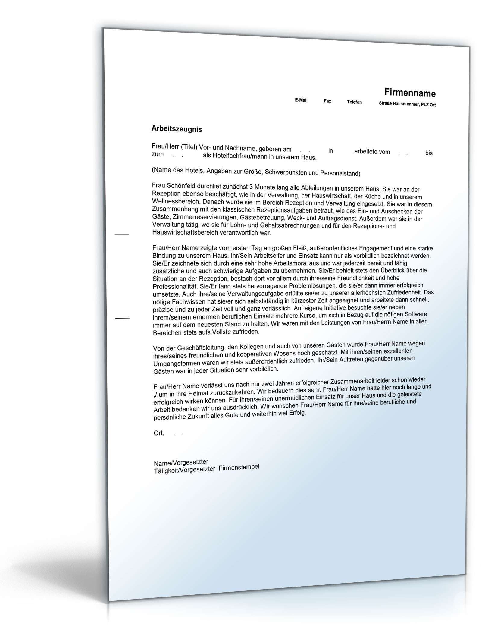 Arbeitszeugnis Hotelfachleute Excel. Seite: 3