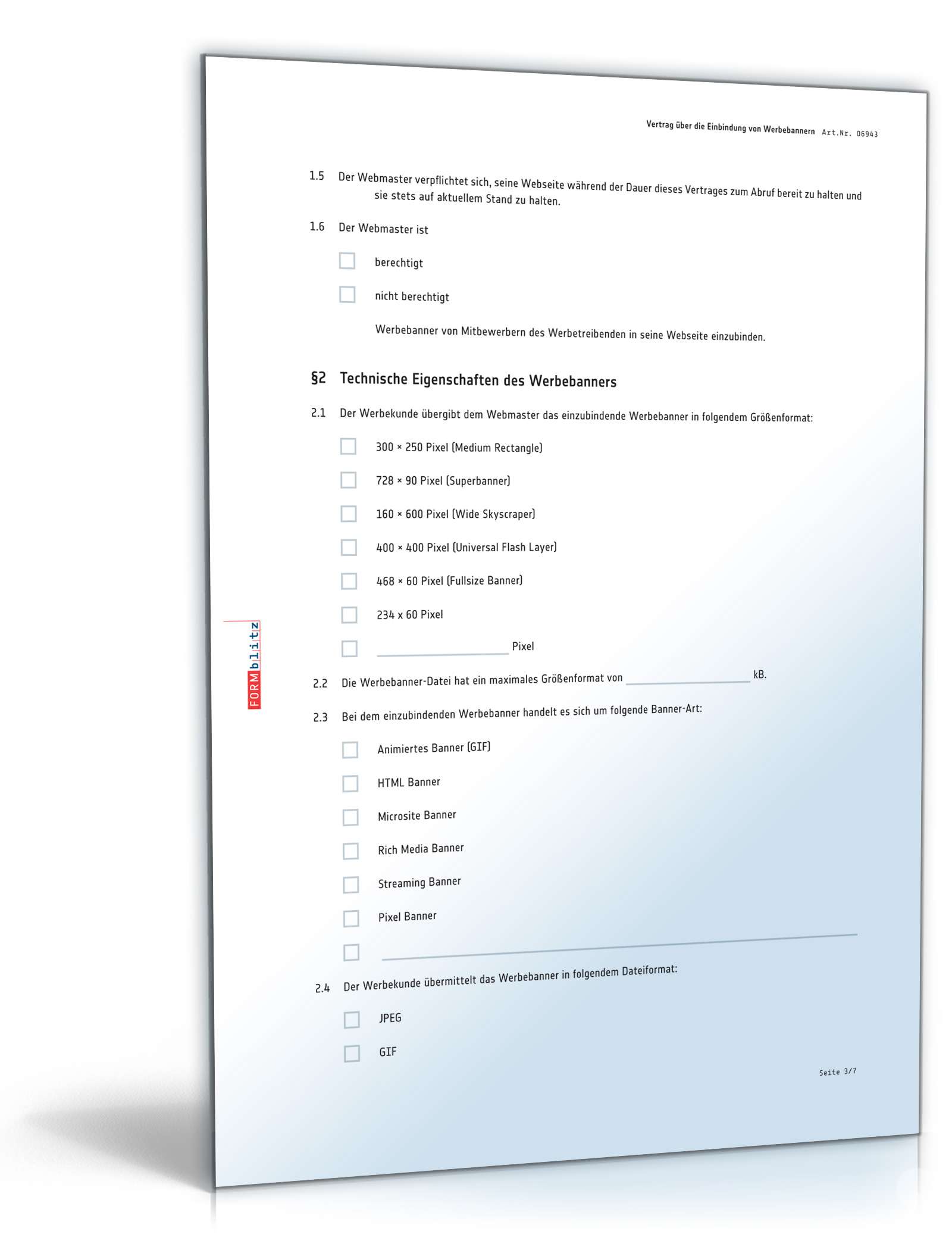 Vertrag Einbindung Werbebanner PDF. Seite: 3