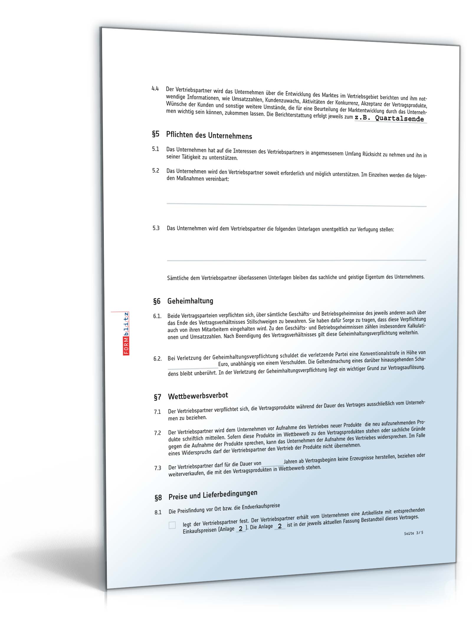 Vertriebsvertrag PDF. Seite: 3