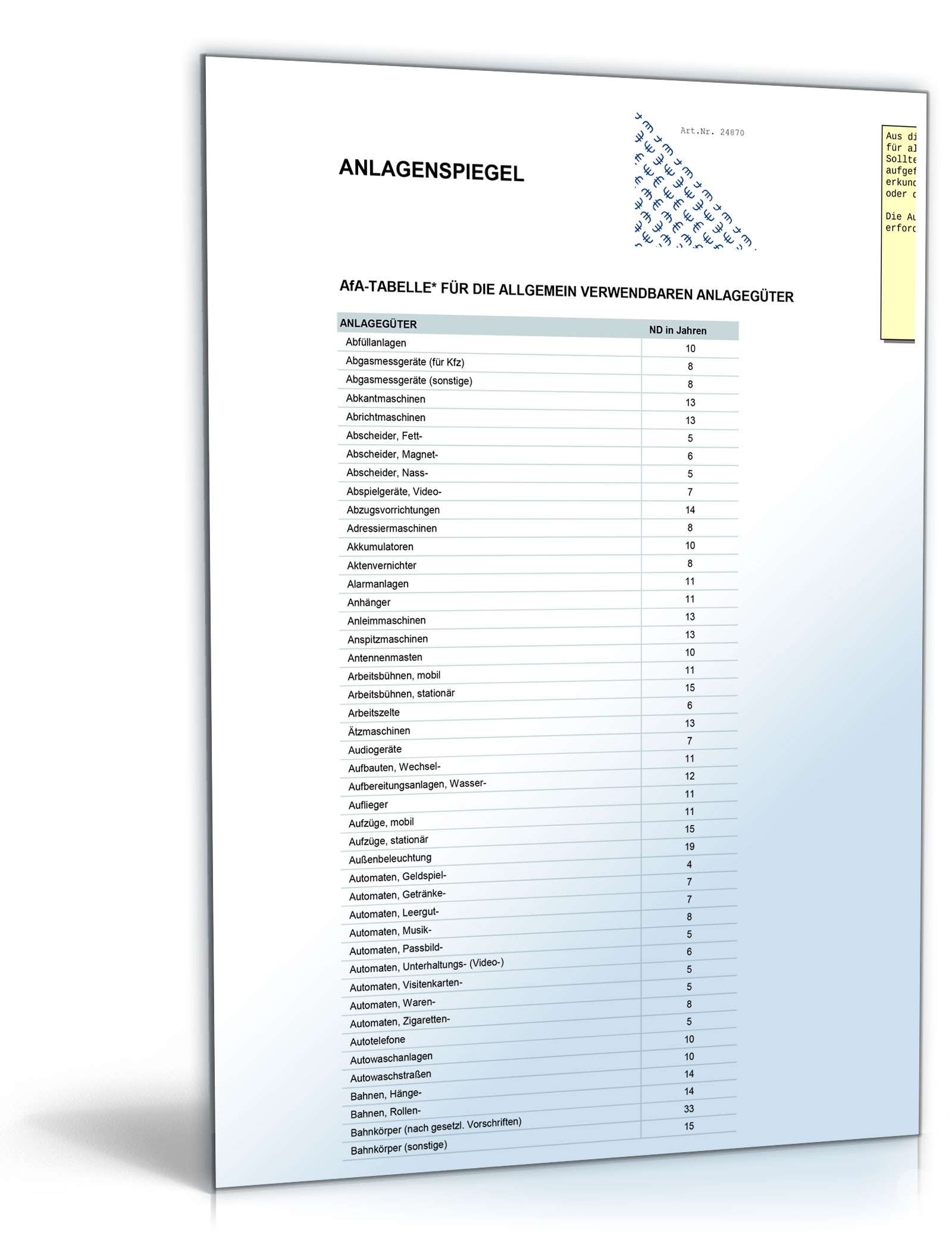 Anlagenverzeichnis Excel. Seite: 5