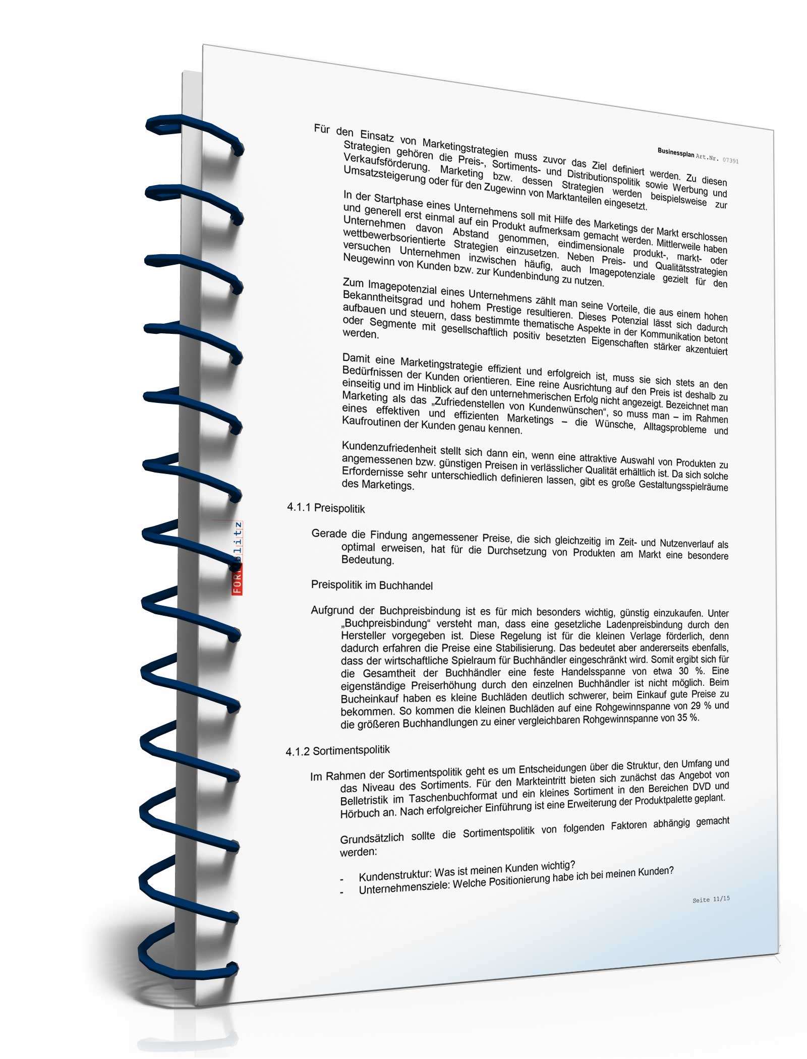 Businessplan Buchhandlung Excel. Seite: 11