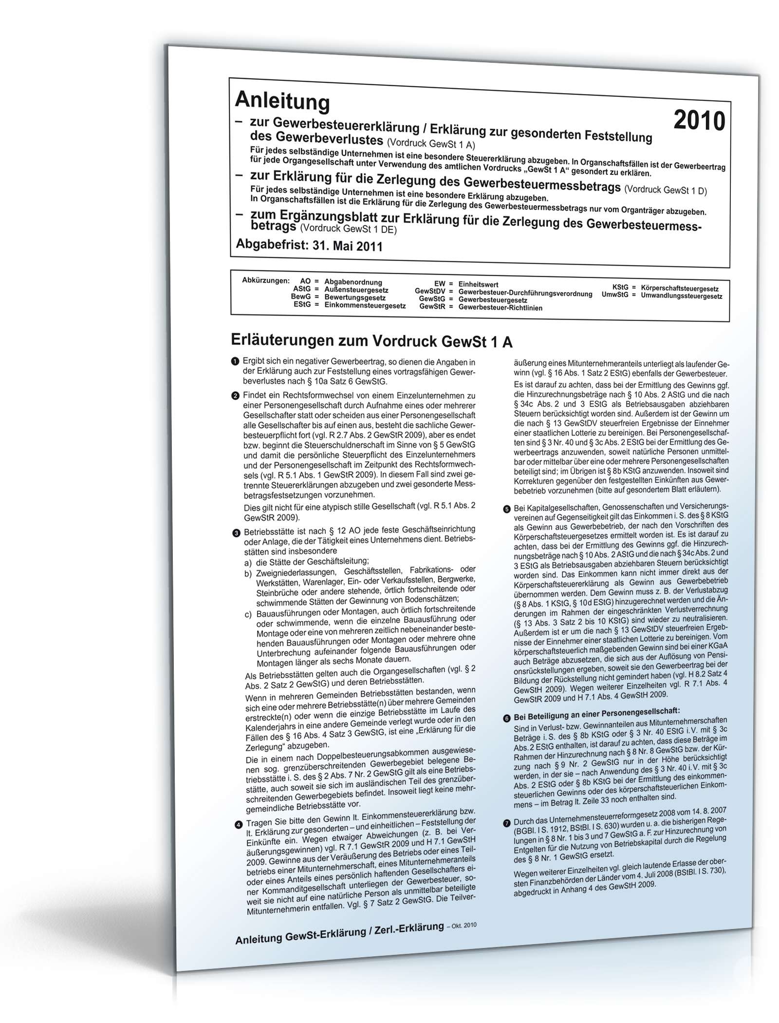 Anleitung zur Gewerbesteuererklärung 2010 PDF
