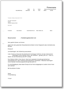 Einspruch gegen Steuerbescheid wegen Musterprozess Word