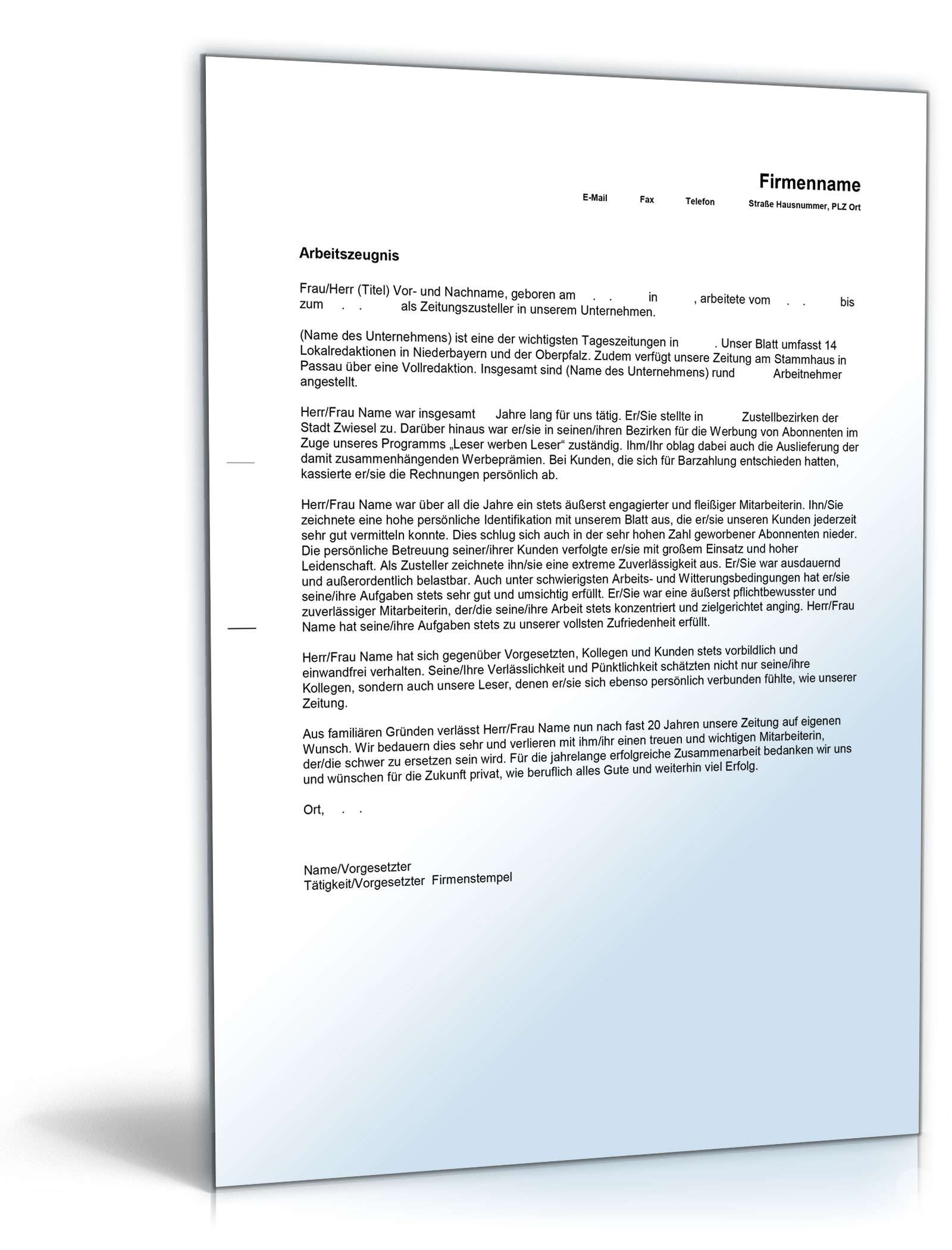 Arbeitszeugnis Zeitungszusteller Excel. Seite: 4