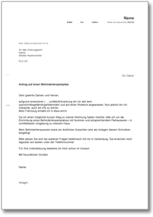 Antrag auf Behindertenparkplatz Word