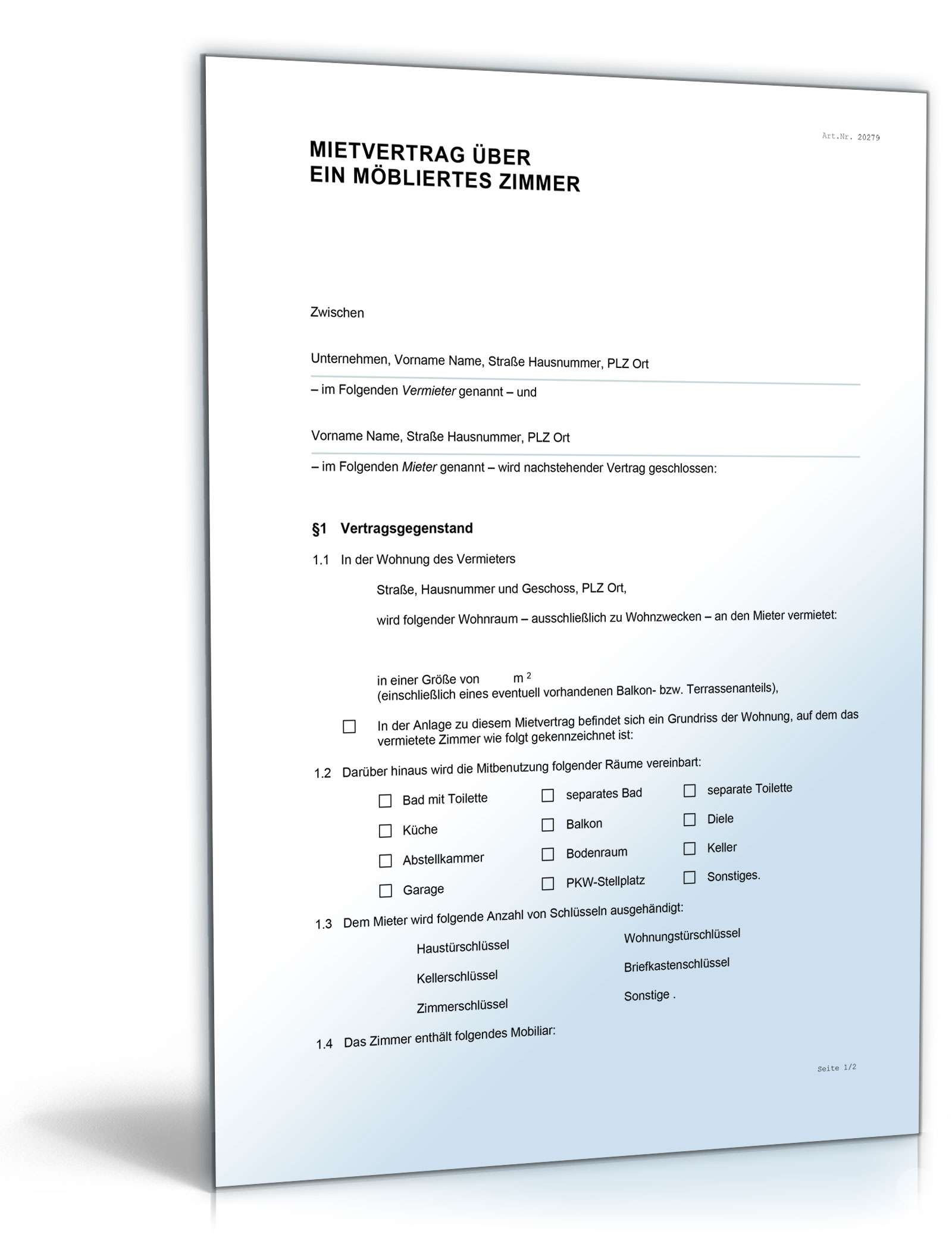 Mietvertrag unmöbliertes Zimmer Word