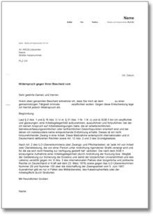 Widerspruch beim Jobcenter Word