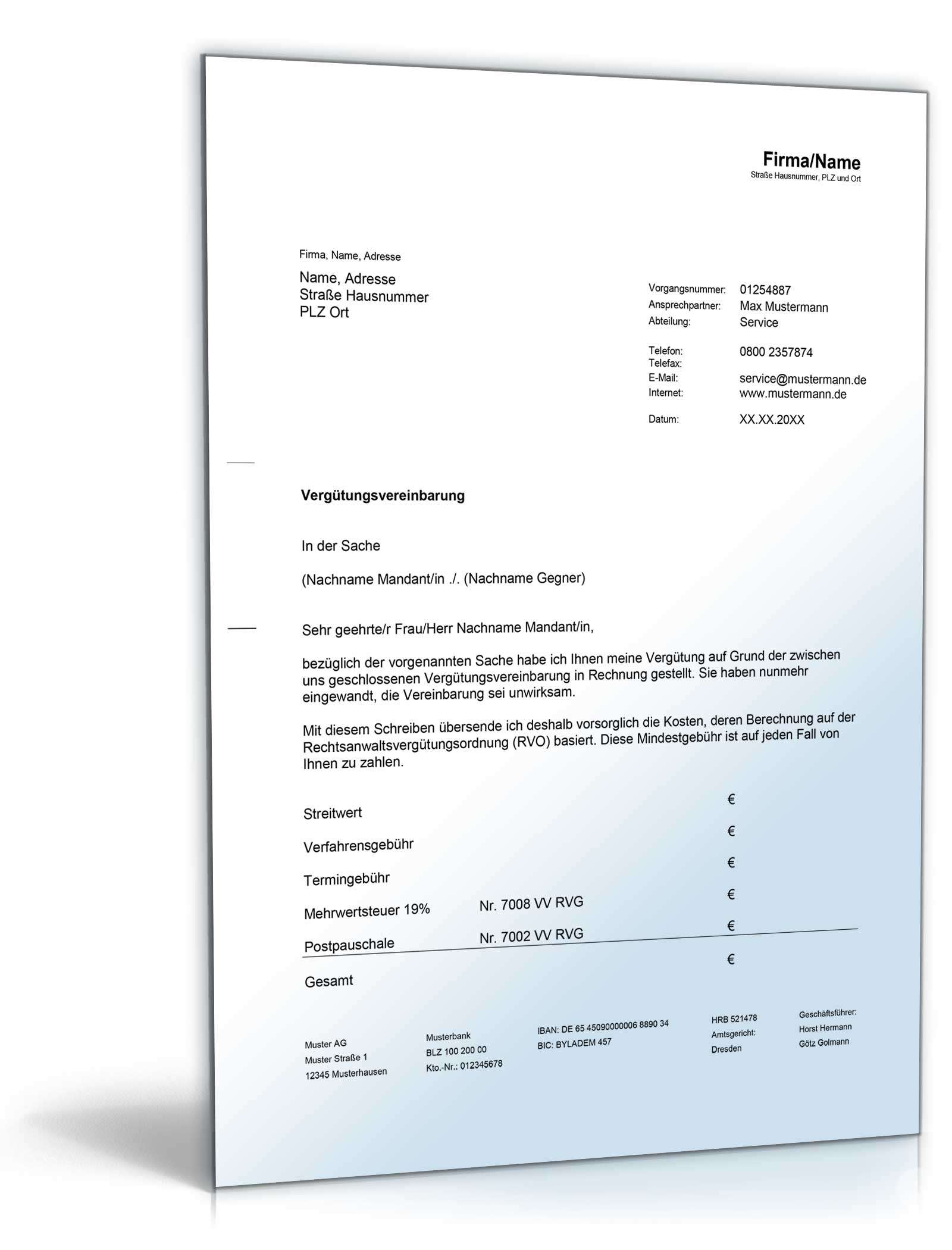 Aufschlüsselung Leistungen Rechtsanwalt Word
