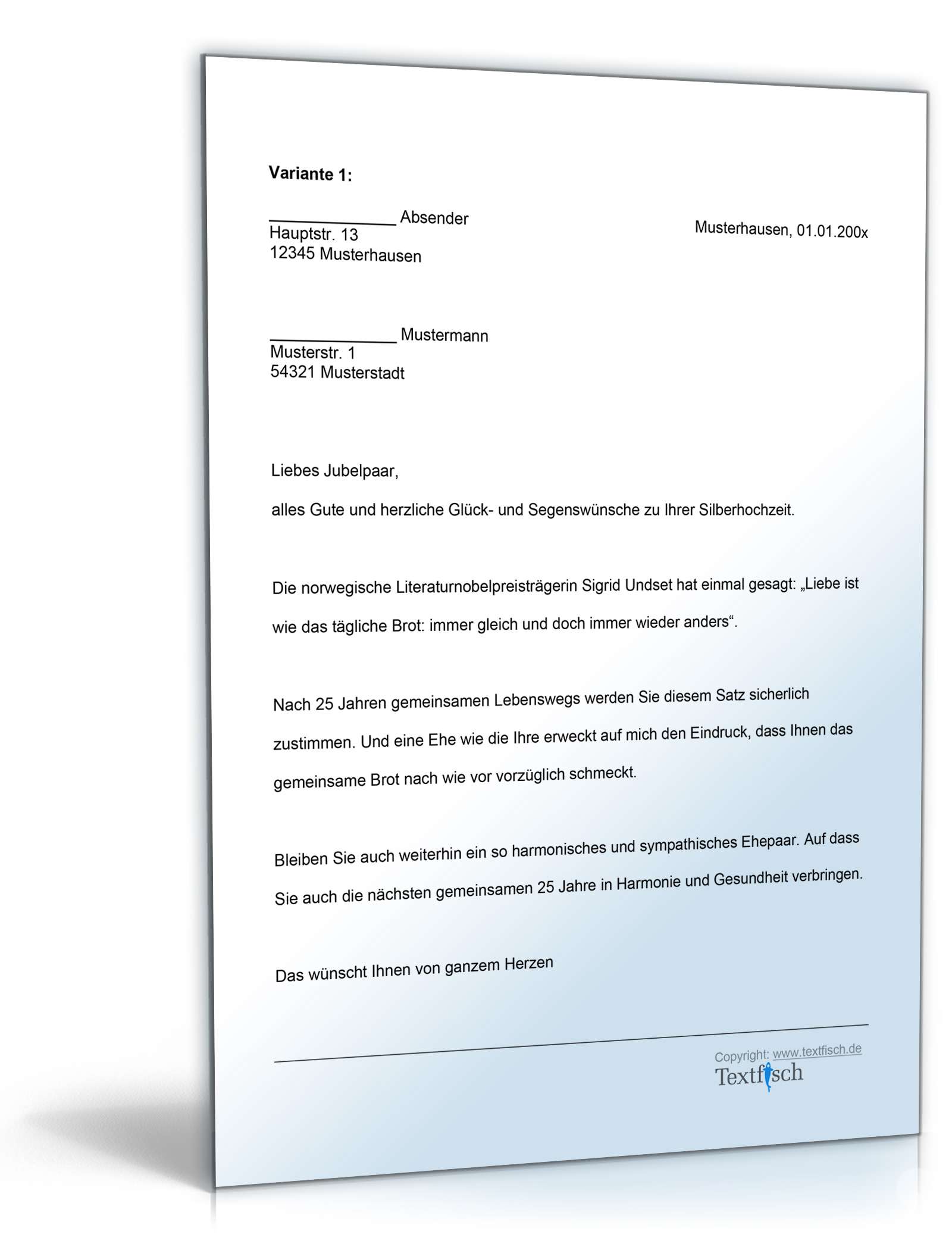 Gratulation Silberhochzeit Word