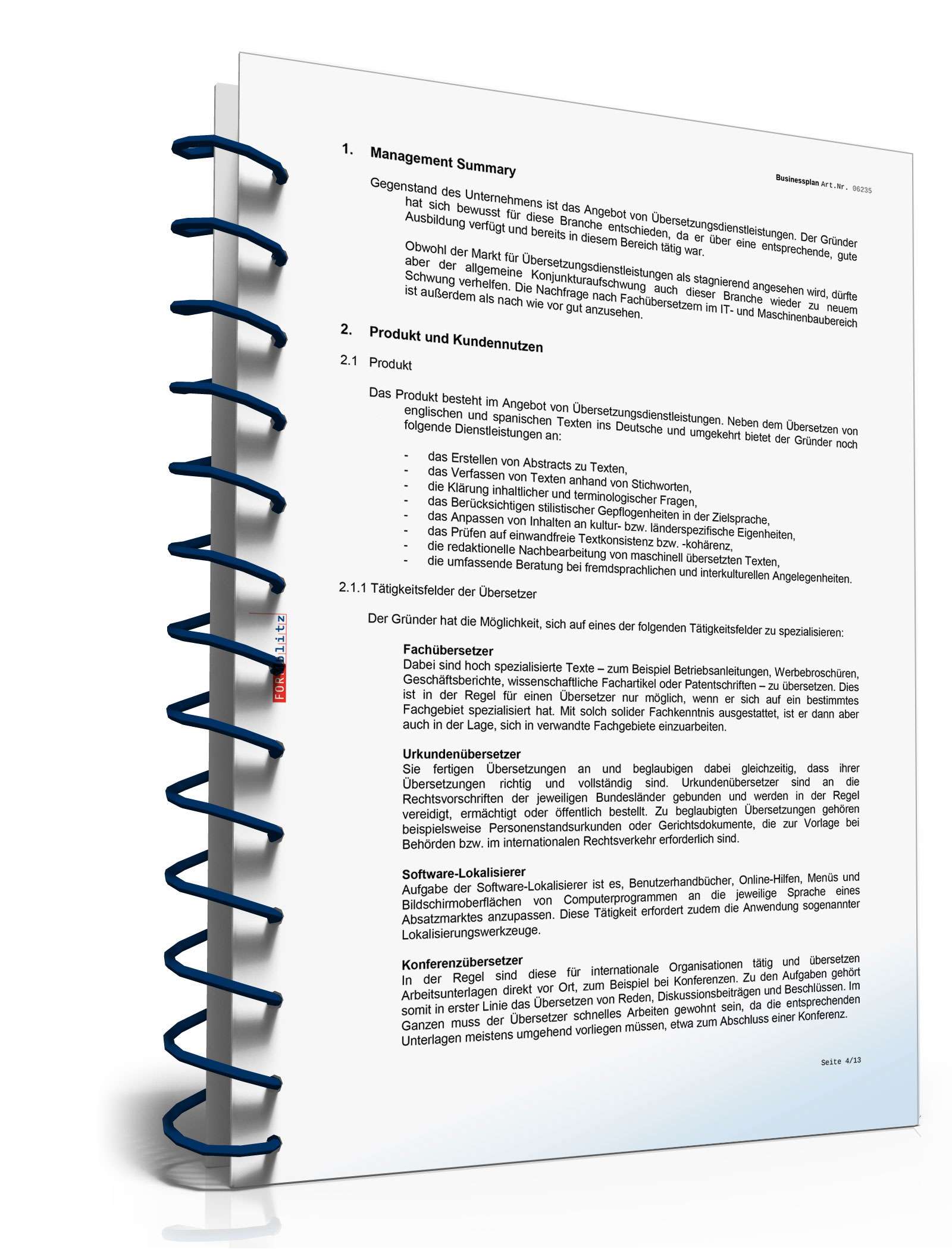 Businessplan Übersetzungsbüro Excel. Seite: 7