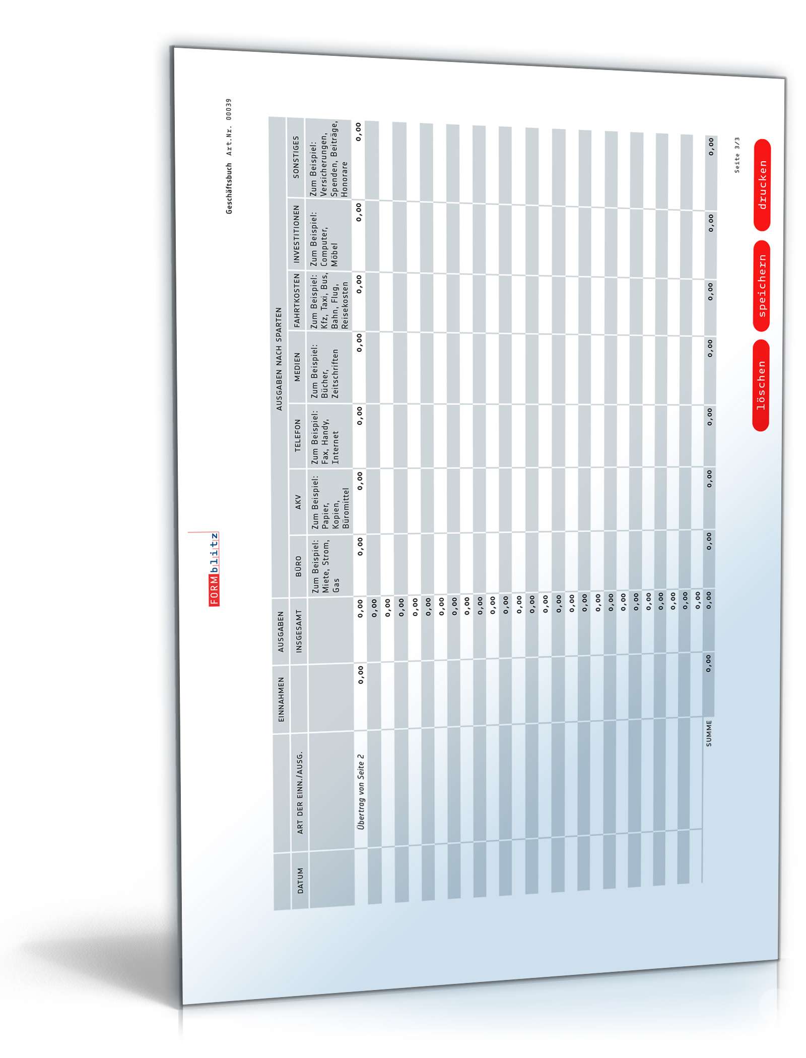 Geschäftsbuch mit definierten Spalten PDF. Seite: 3