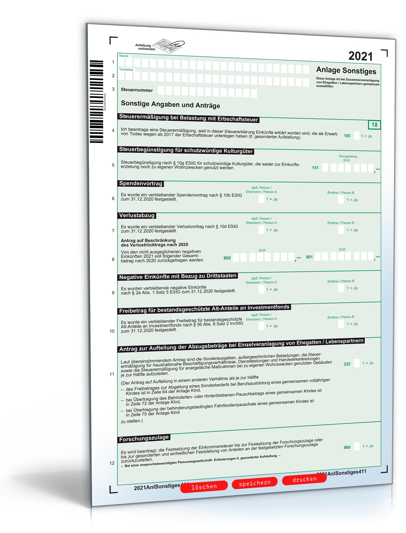 Anlage Sonstiges 2022 | Steuerformular zum Download