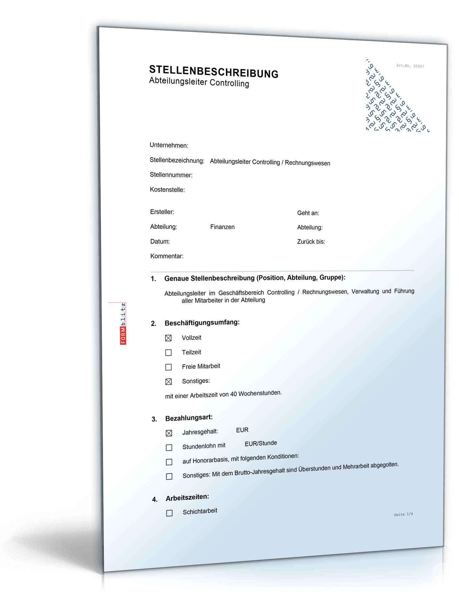 Stellenbeschreibung Abteilungsleitung Controlling Word