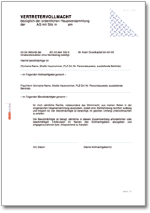 Vollmacht Vertretung Hauptversammlung Word