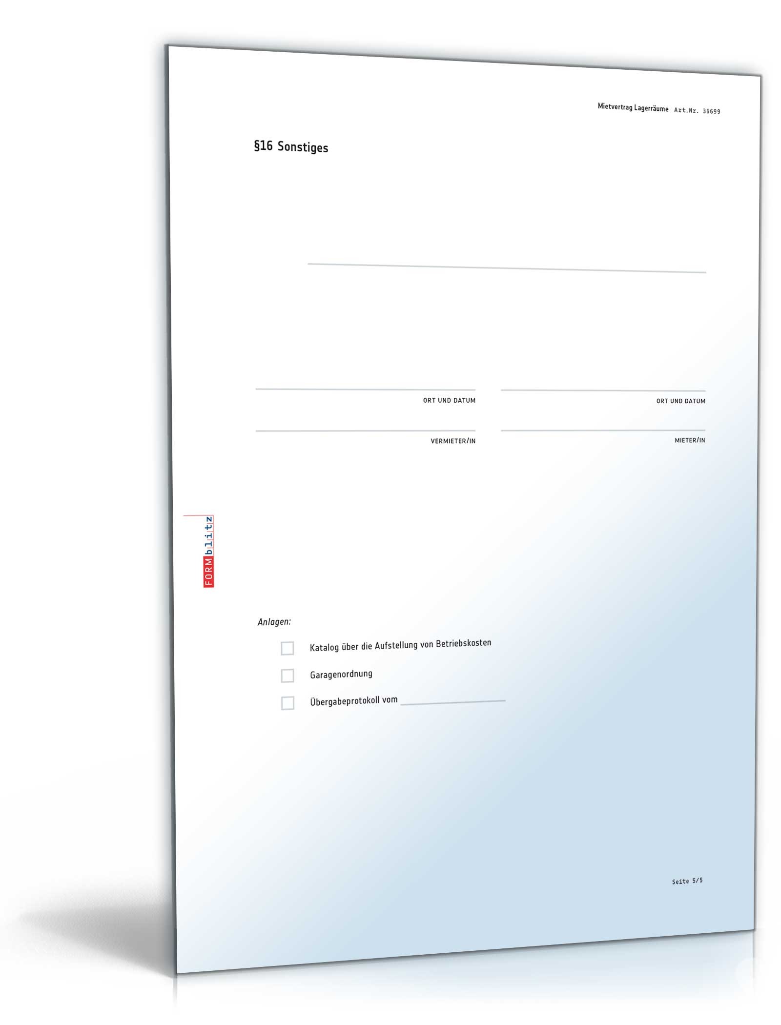 Mietvertrag Lagerraum PDF. Seite: 5