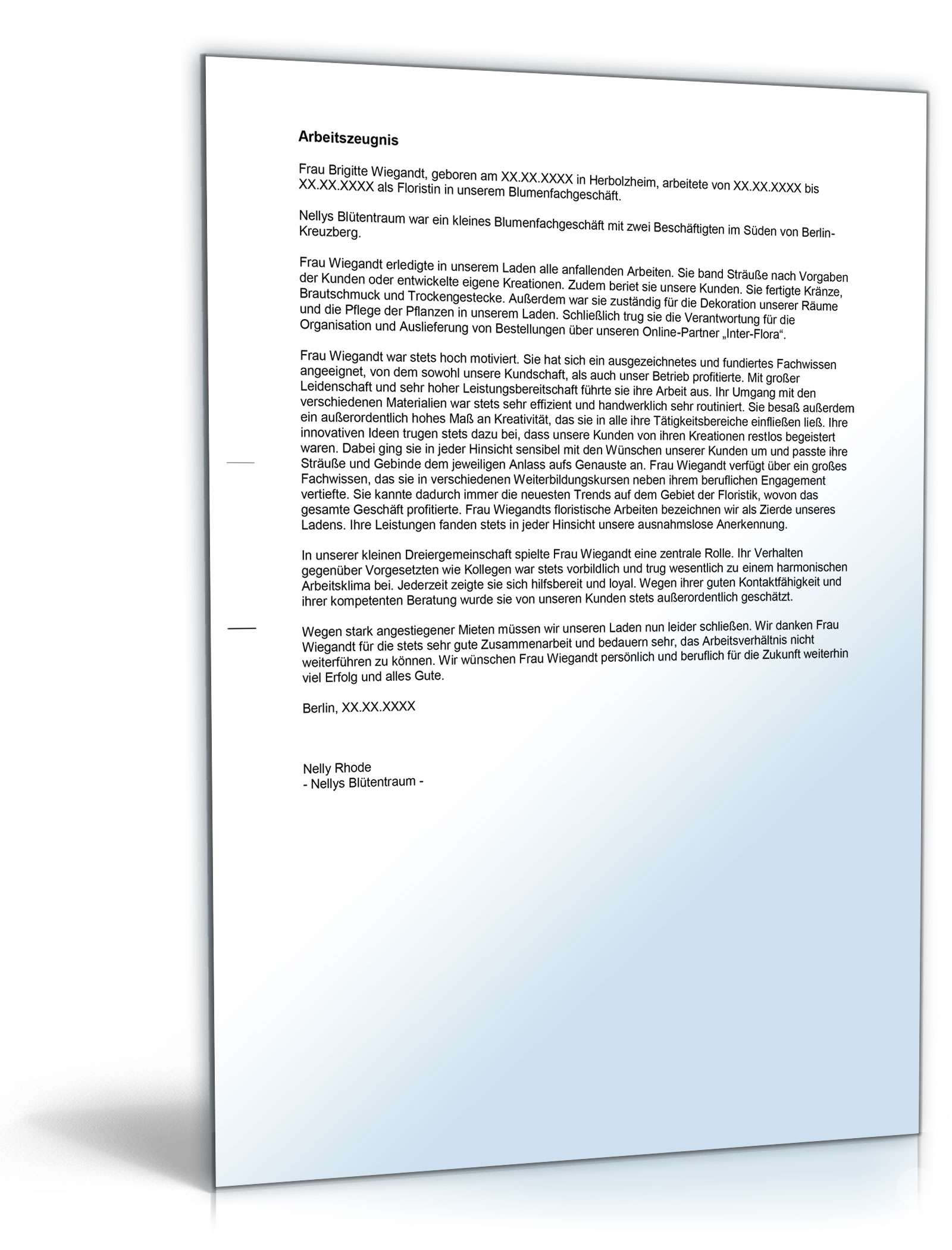 Arbeitszeugnis Floristin Excel. Seite: 3