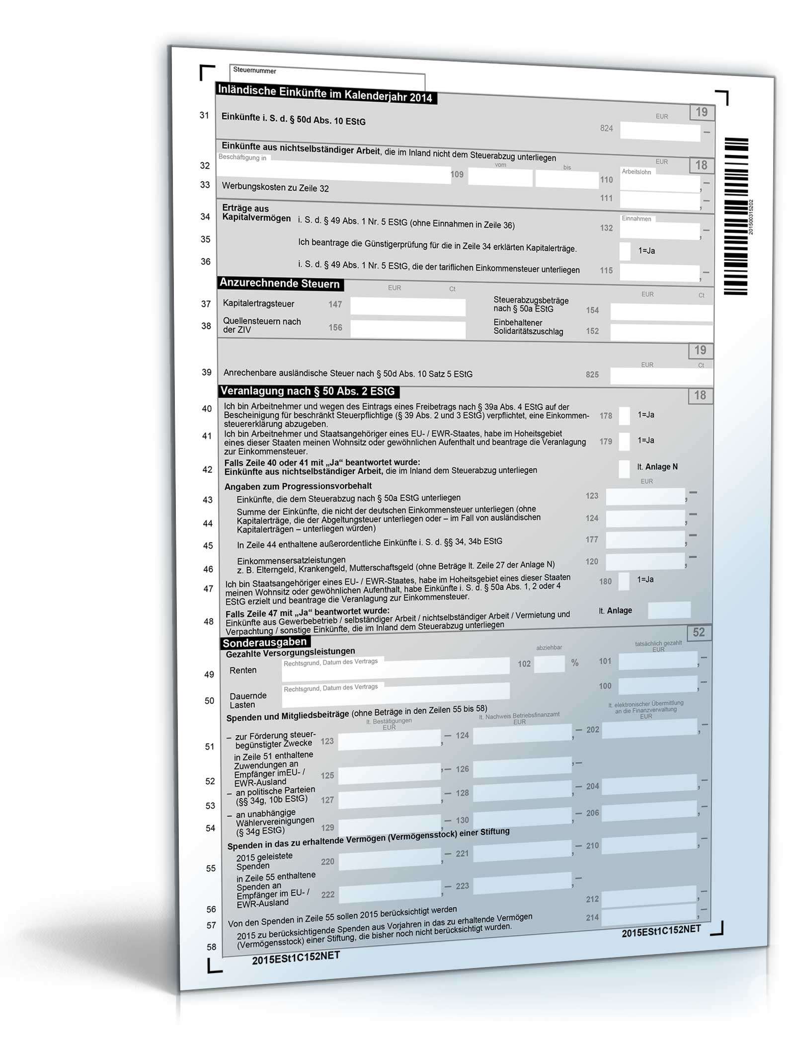 Einkommensteuererklärung für beschränkt Steuerpflichtige 2015 PDF. Seite: 3