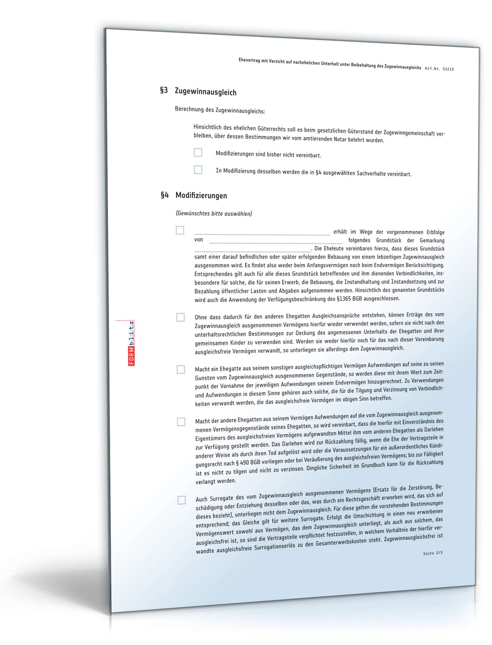 Ehevertrag mit Verzicht auf nachehelichen Unterhalt und Beibehaltung des Versorgungsausgleichs PDF. Seite: 2