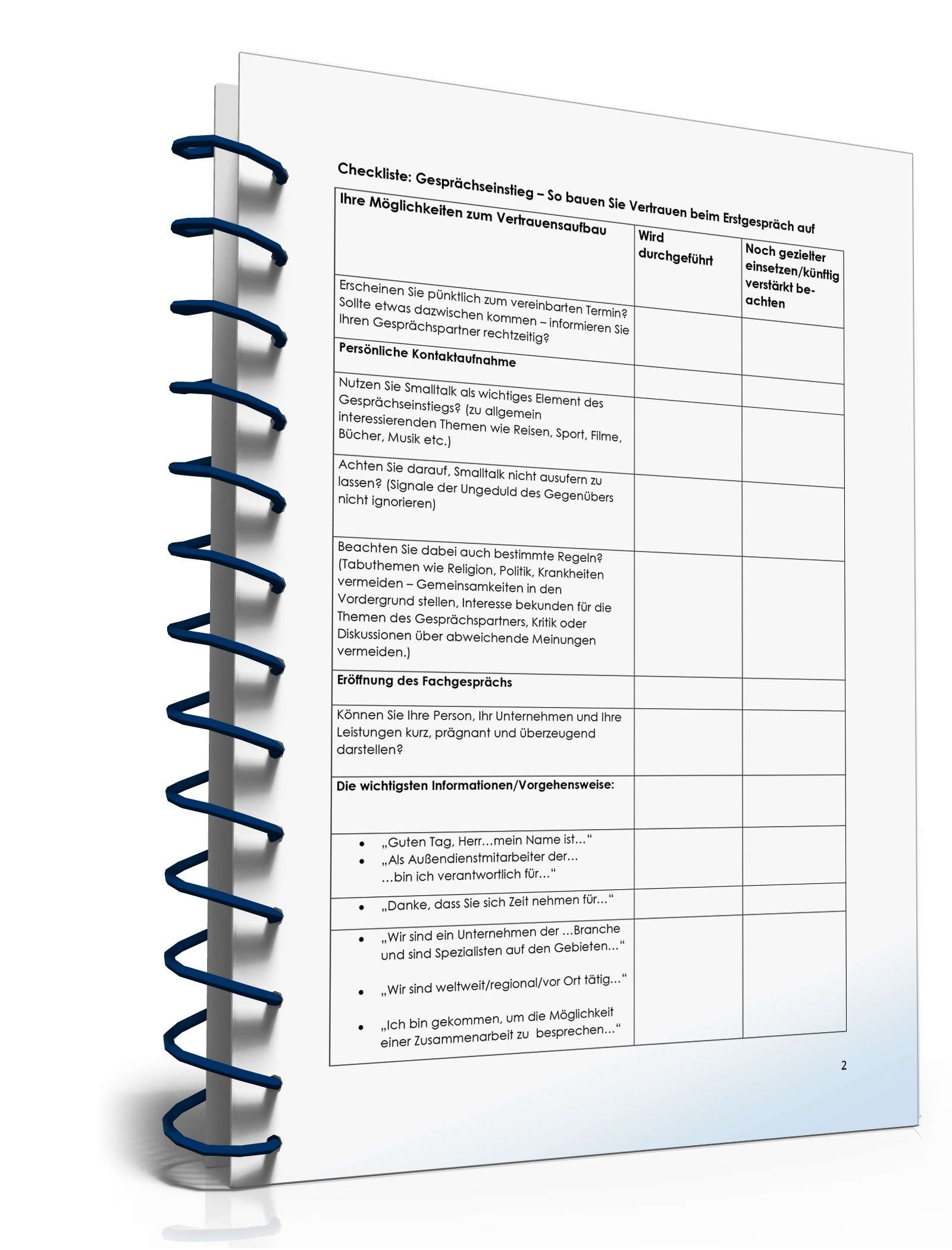 Checkliste Gesprächseinstieg mit Geschäftskunden PDF. Seite: 2