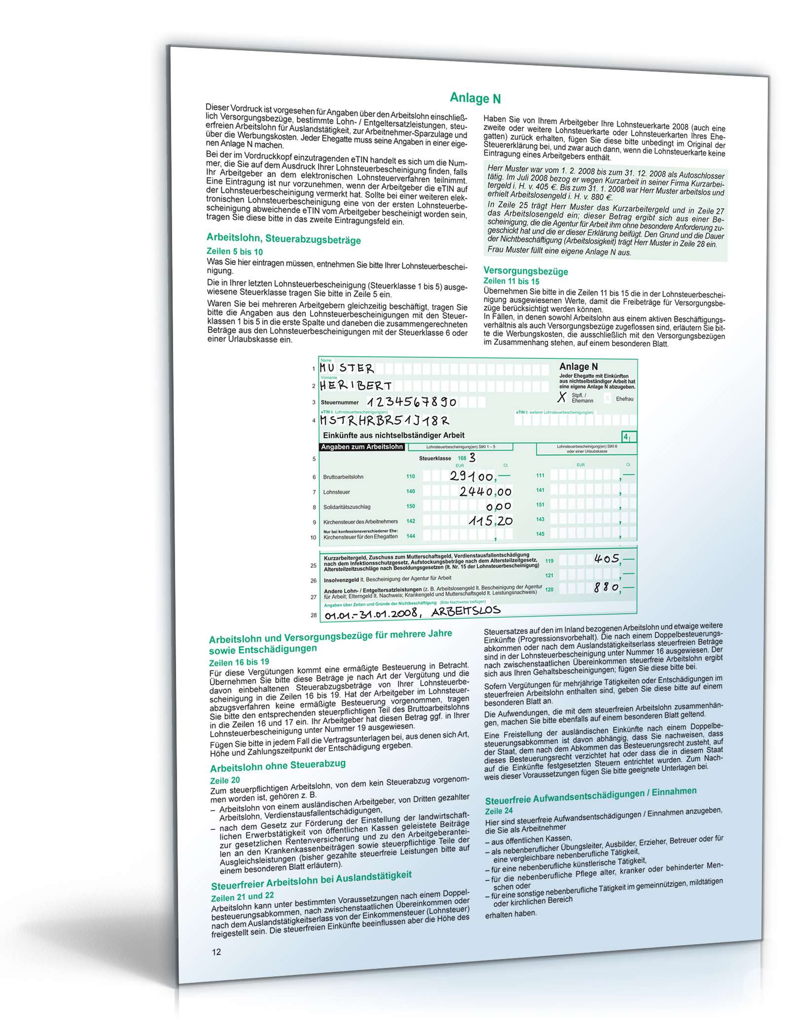 Anleitung Einkommensteuererklärung 2008 PDF. Seite: 12