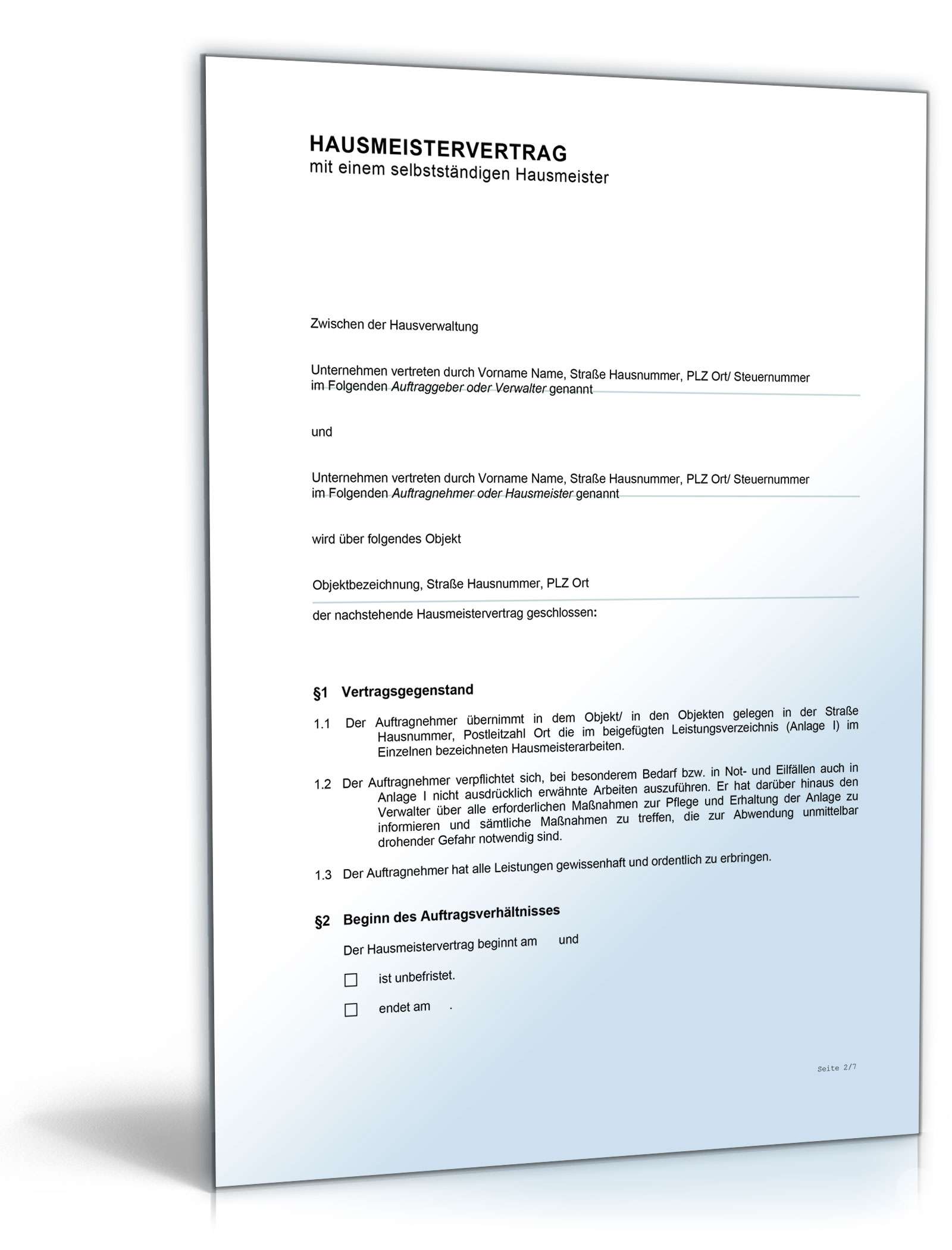 Vertrag selbständiger Hausmeister Word