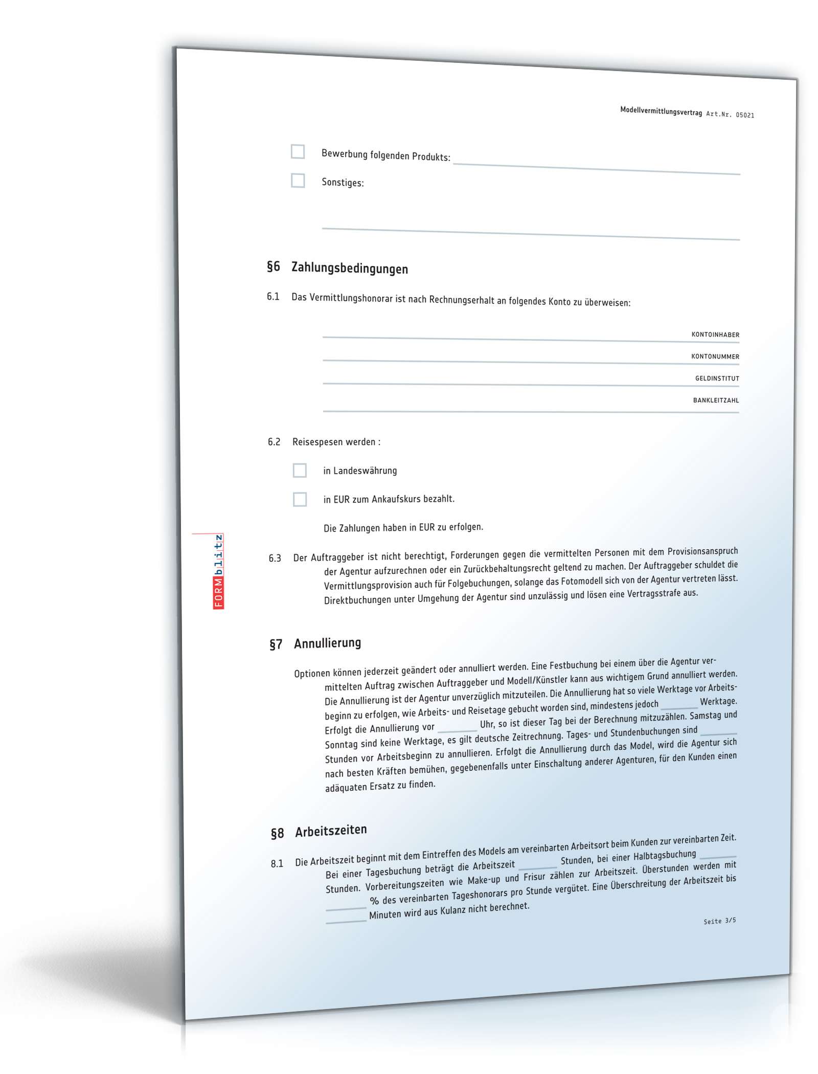 Modellvermittlungsvertrag PDF. Seite: 3