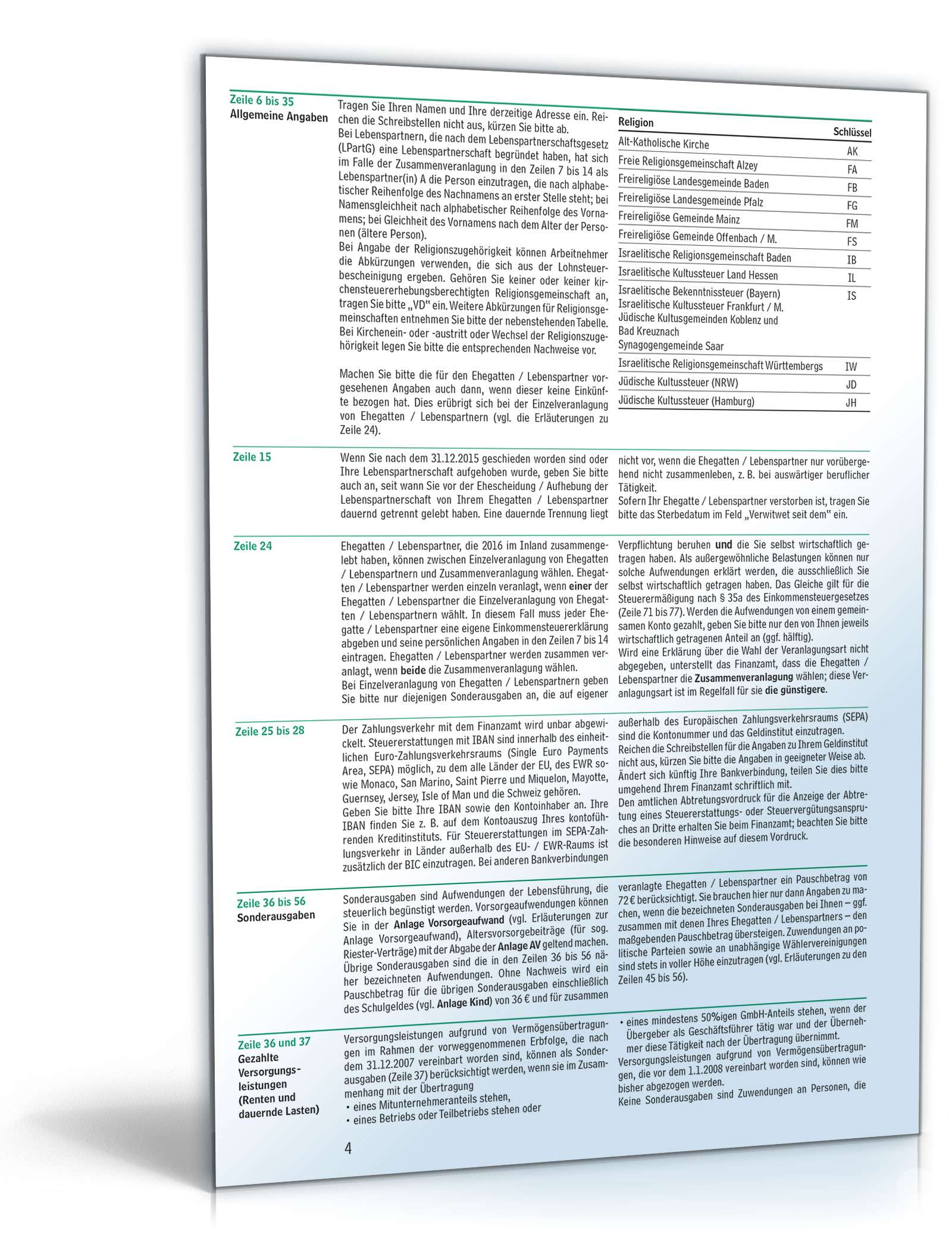 Anleitung zur Einkommensteuererklärung 2016 PDF. Seite: 4