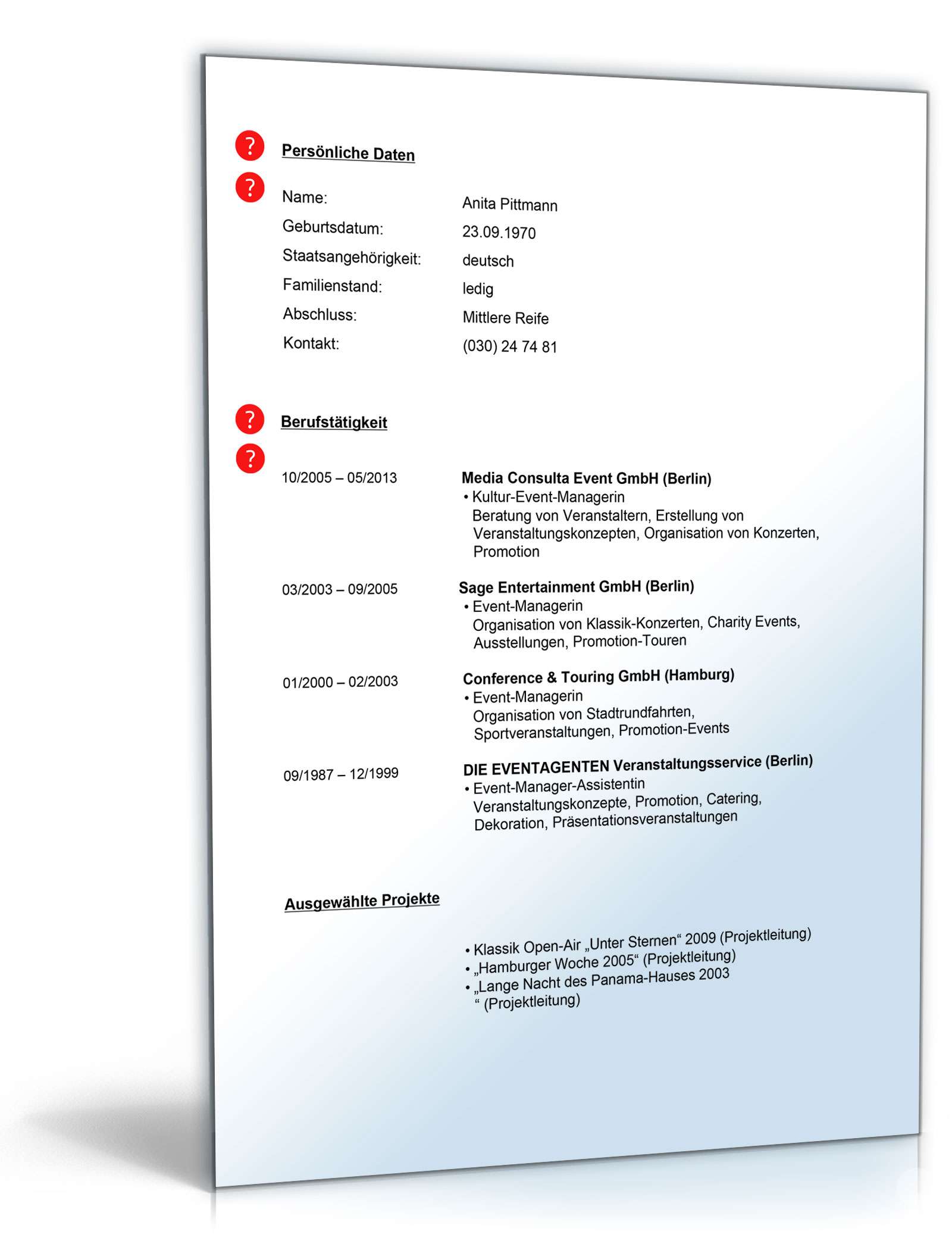 Lebenslauf Event-Manager PDF. Seite: 2