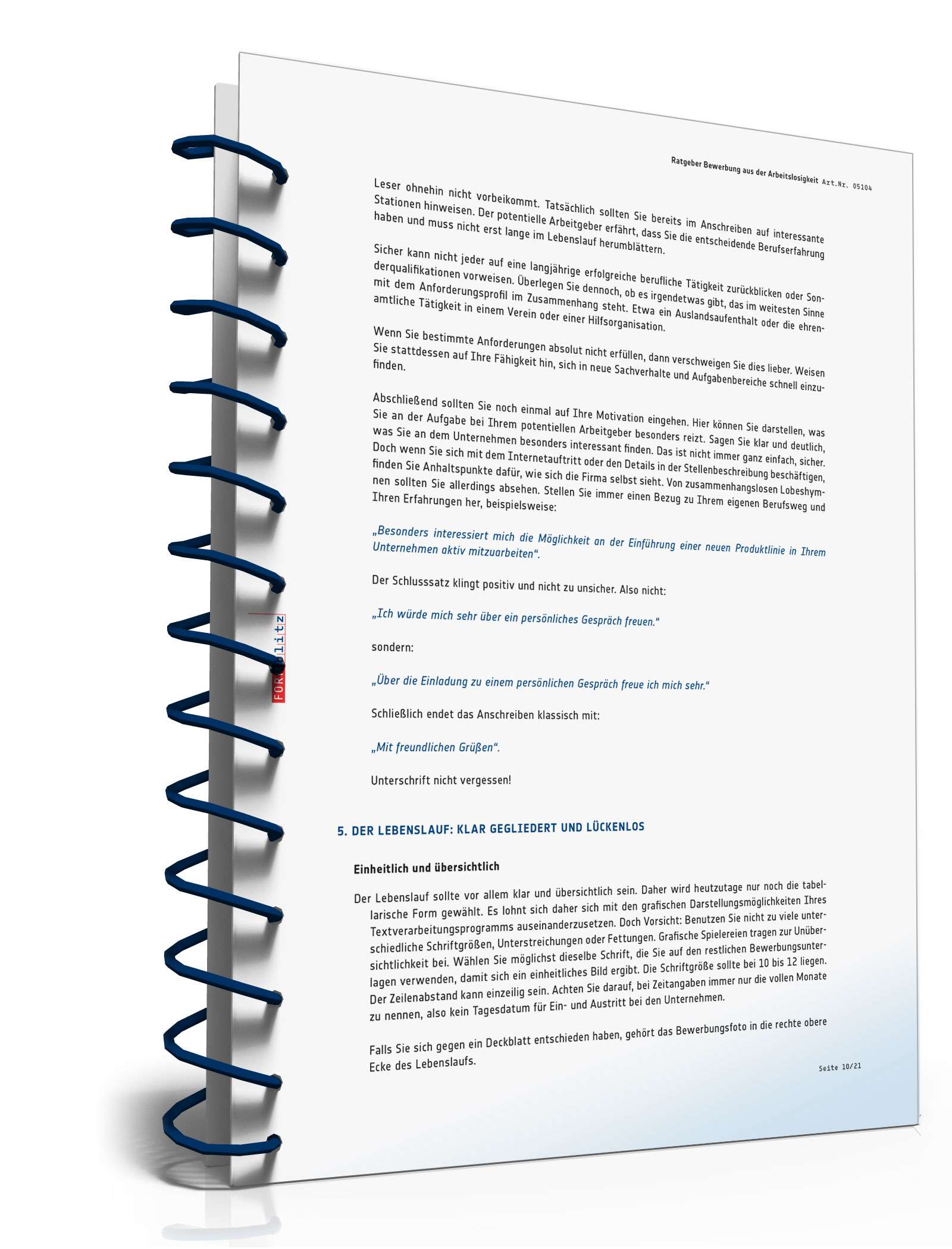 FORMBLITZ Ratgeber: "Bewerbung aus der Arbeitslosigkeit" PDF. Seite: 11