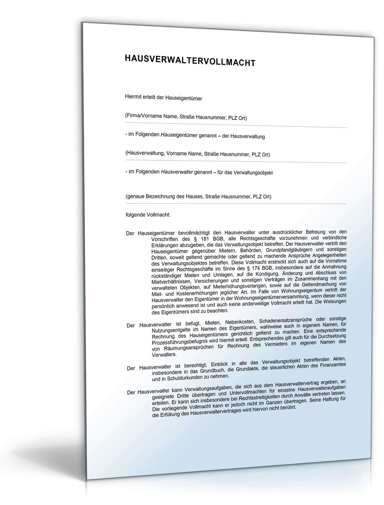 Hausverwaltervollmacht  Word