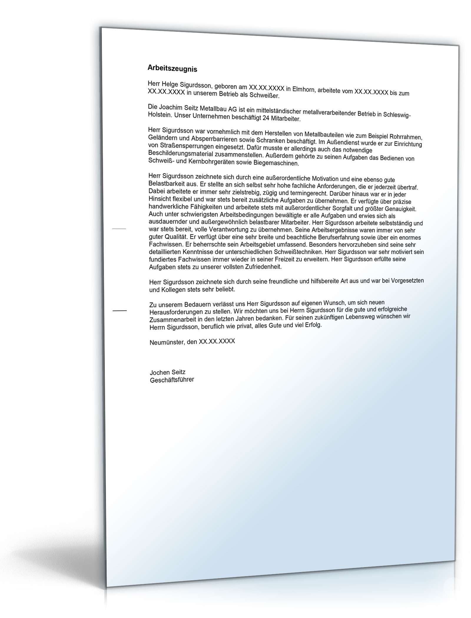 Arbeitszeugnis Schweißer Excel. Seite: 3