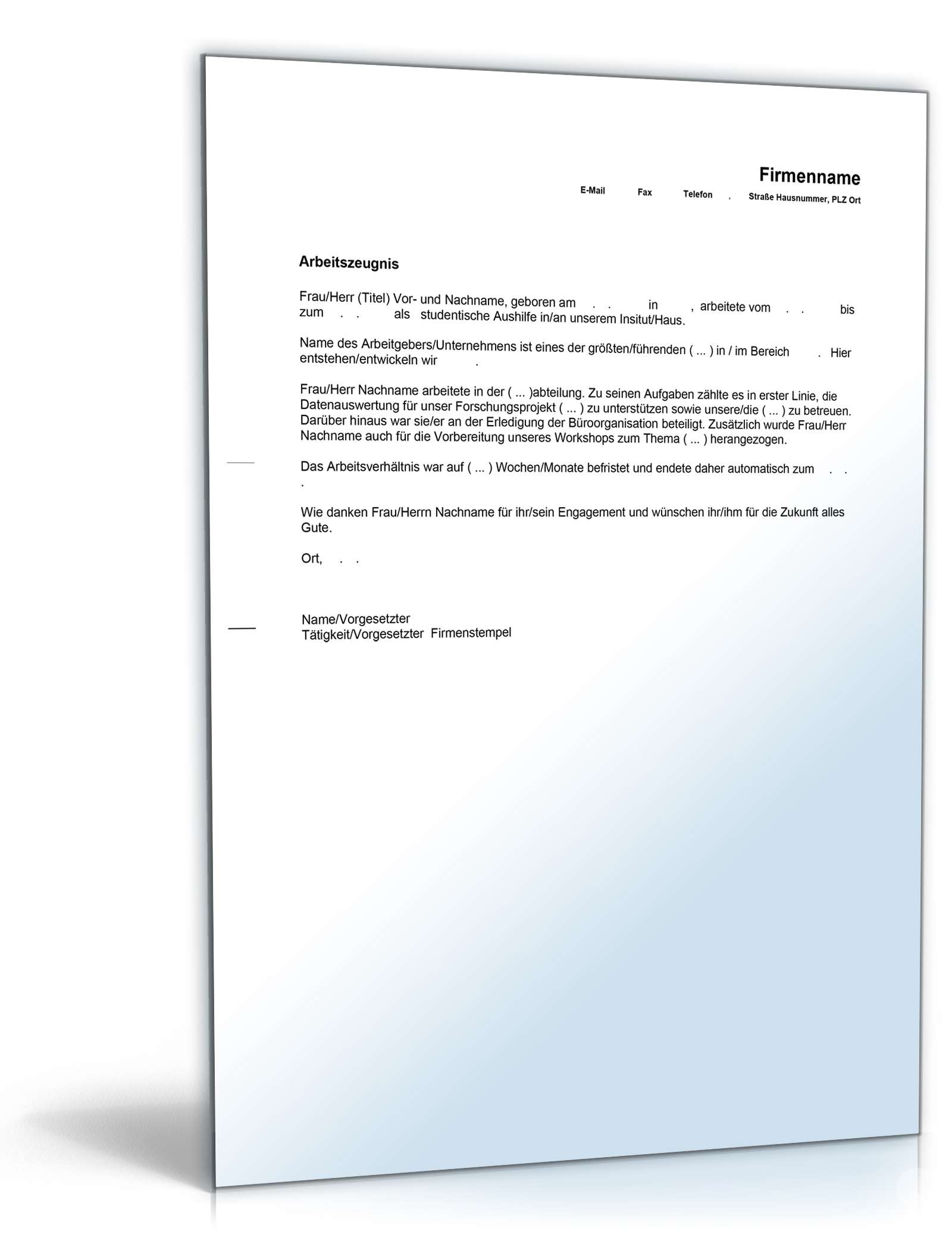 Einfaches Arbeitszeugnis studentische Hilfskräfte Word